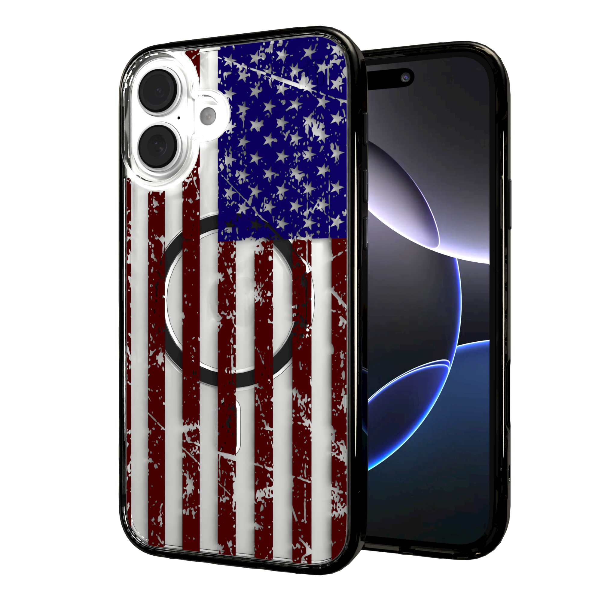 iPhone 16 Series | MagSafe | Red, White & Blue Case Collection | Old Glory Weathered American Flag Old Glory / iPhone 16 Plus / Black