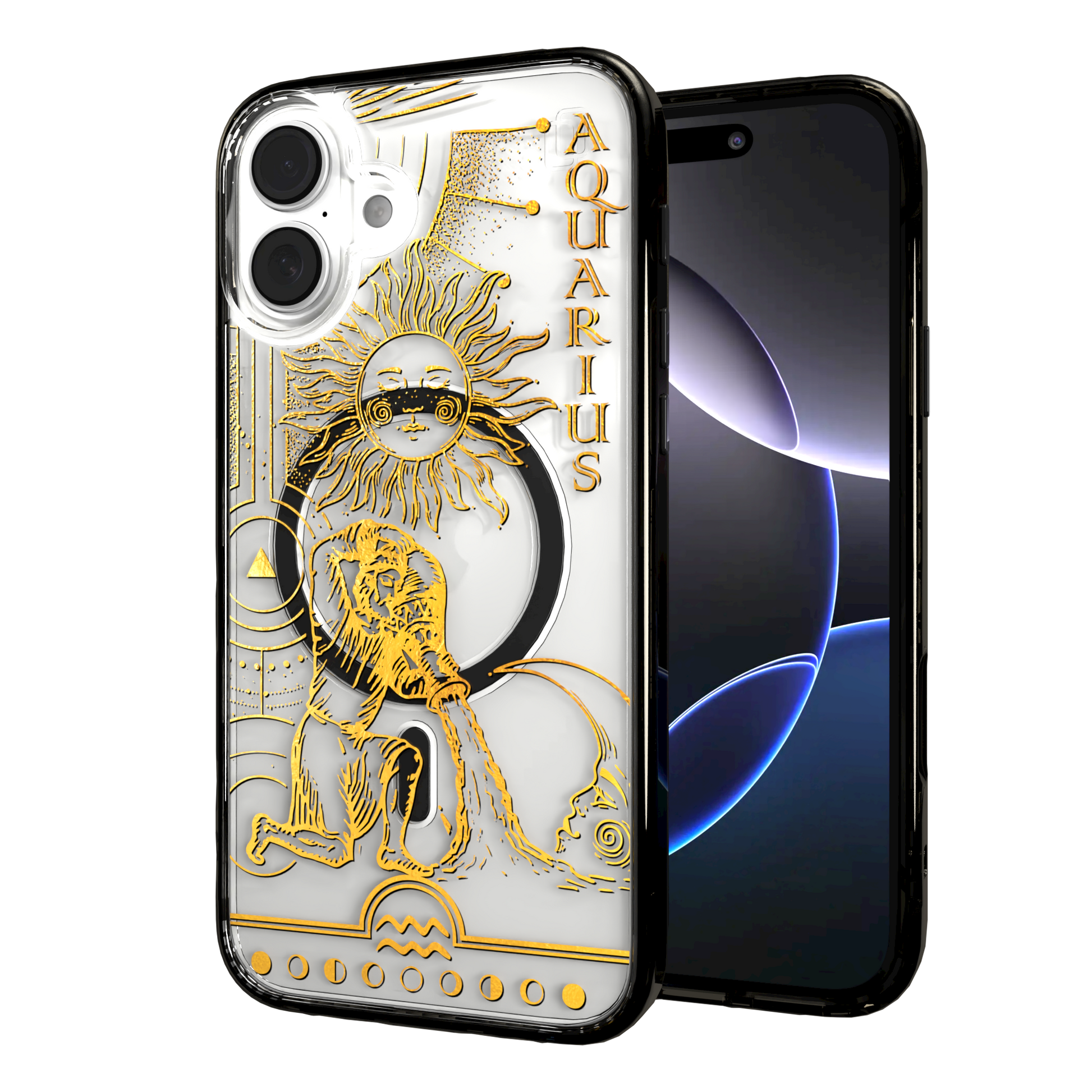iPhone 16 Series | MagSafe | Zodiac Collection | Aquarius Aquarius Gold / iPhone 16 Plus / Black