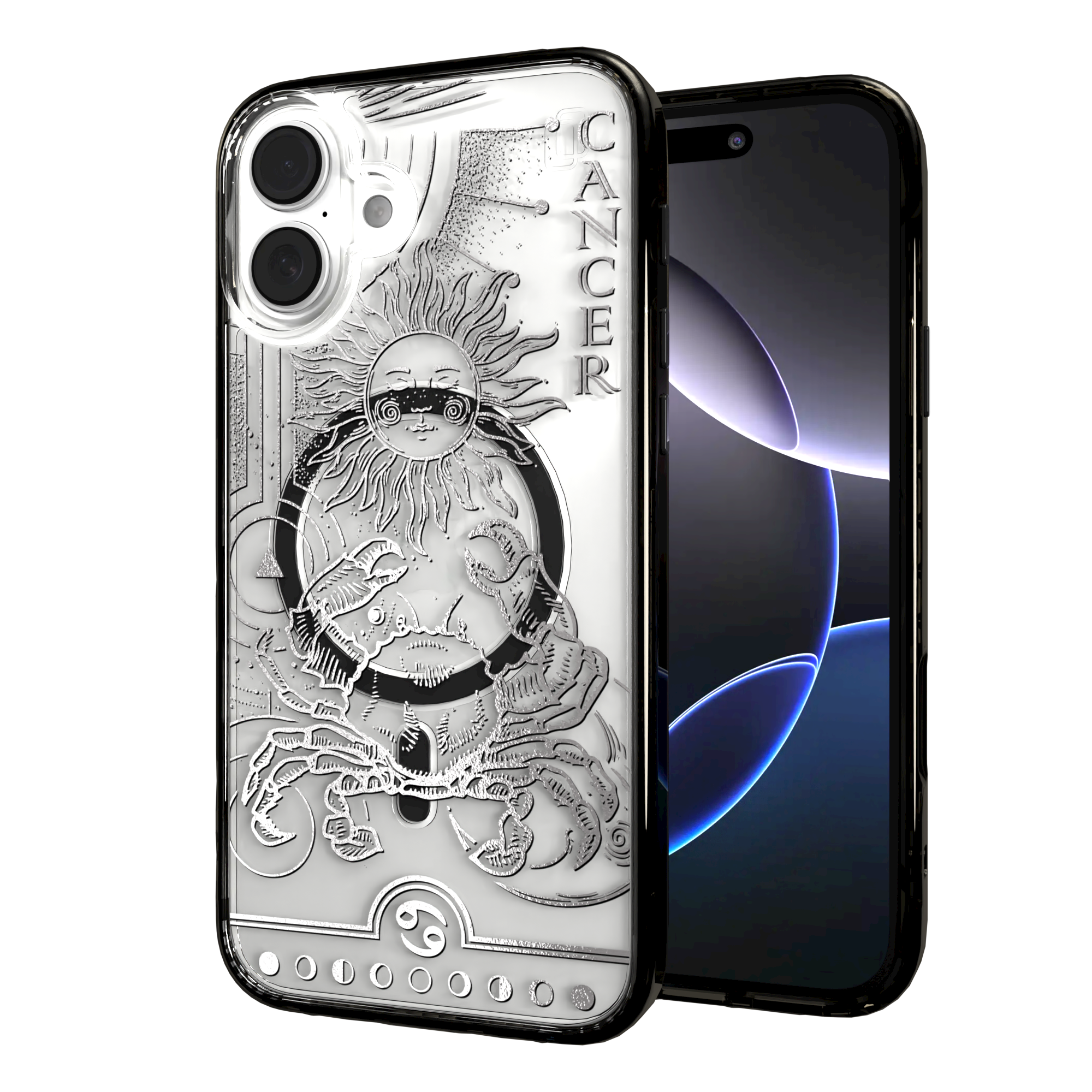 iPhone 16 Series | MagSafe | Zodiac Collection | Cancer Cancer Silver / iPhone 16 Plus / Black