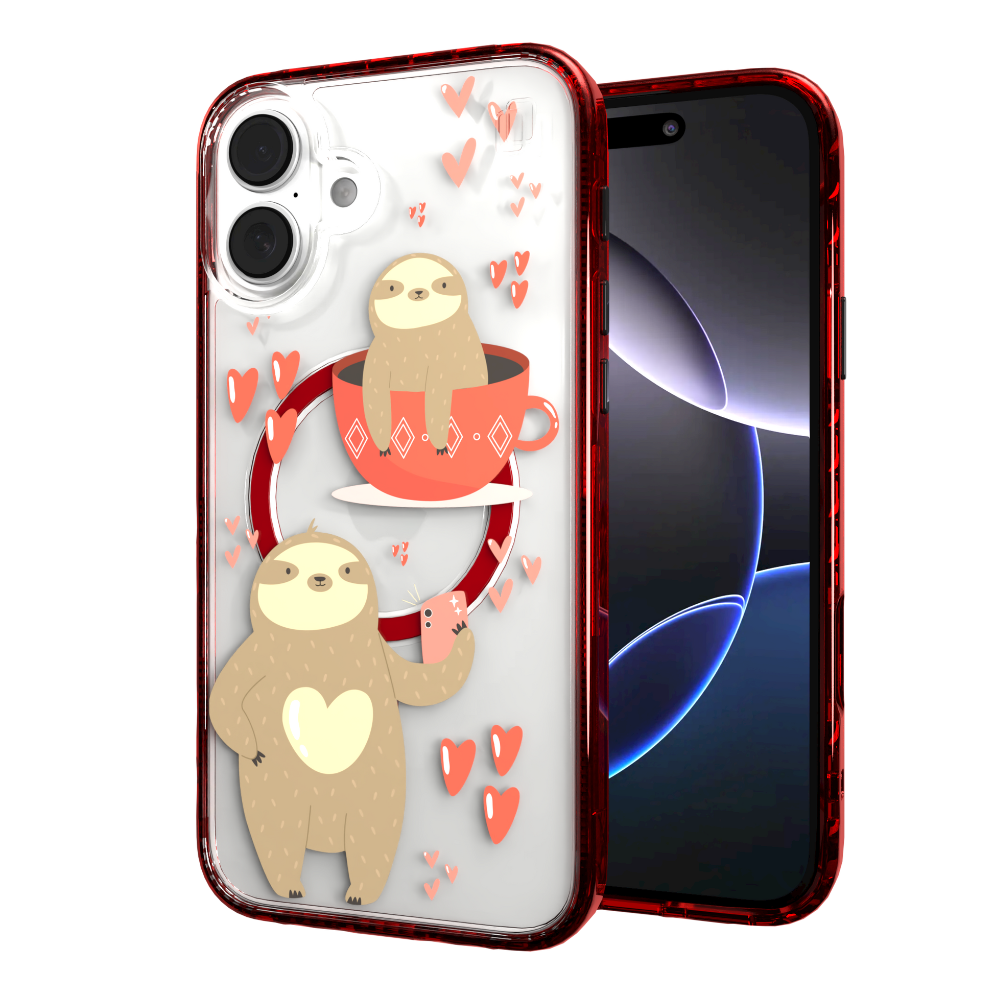iPhone 16 Series | MagSafe | Sloth Case Collection | Sloths In Love Sloth Haven / iPhone 16 Plus / Red