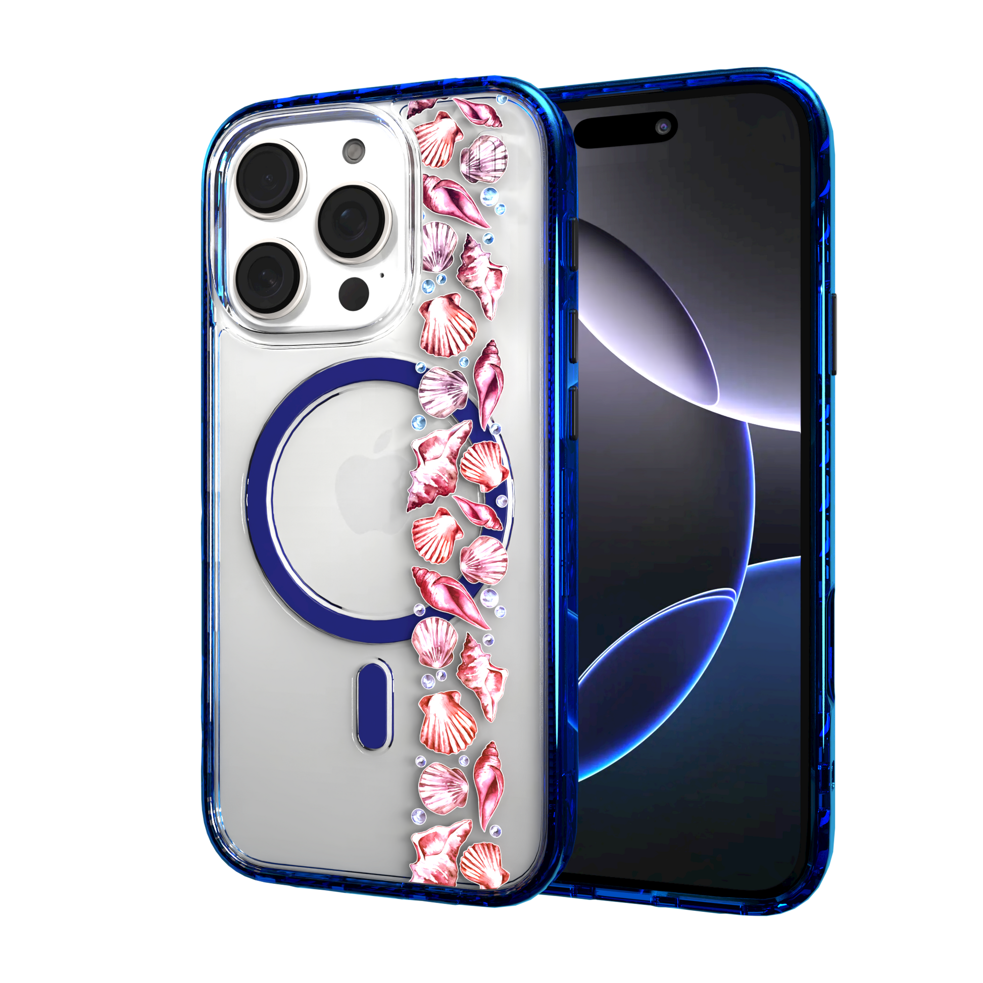 iPhone 16 Series | MagSafe | Coastal Case Collection | Seashell Stripe Line of Shells / iPhone 16 Pro / Blue