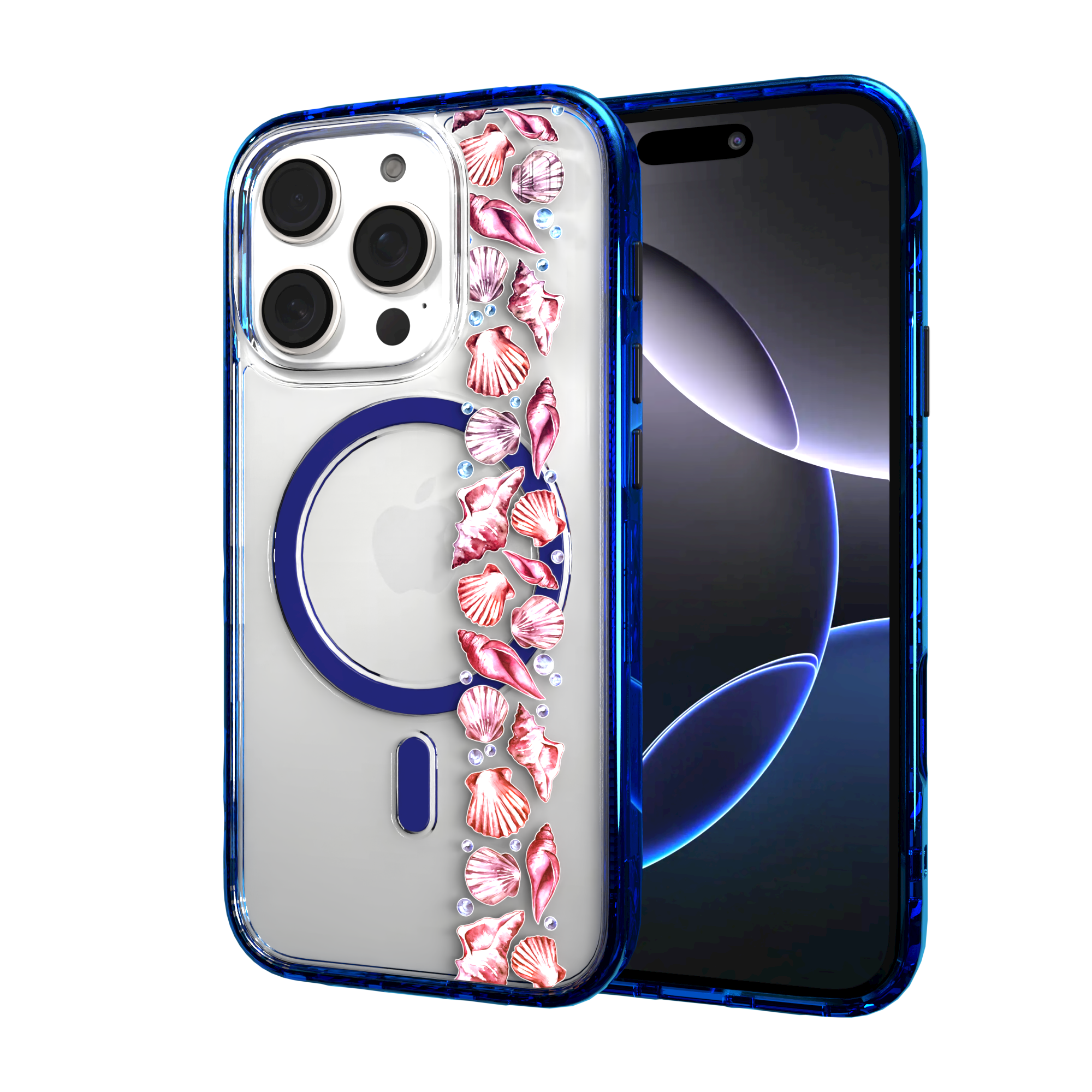 iPhone 16 Series | MagSafe | Coastal Case Collection | Seashell Stripe Line of Shells / iPhone 16 Pro / Blue