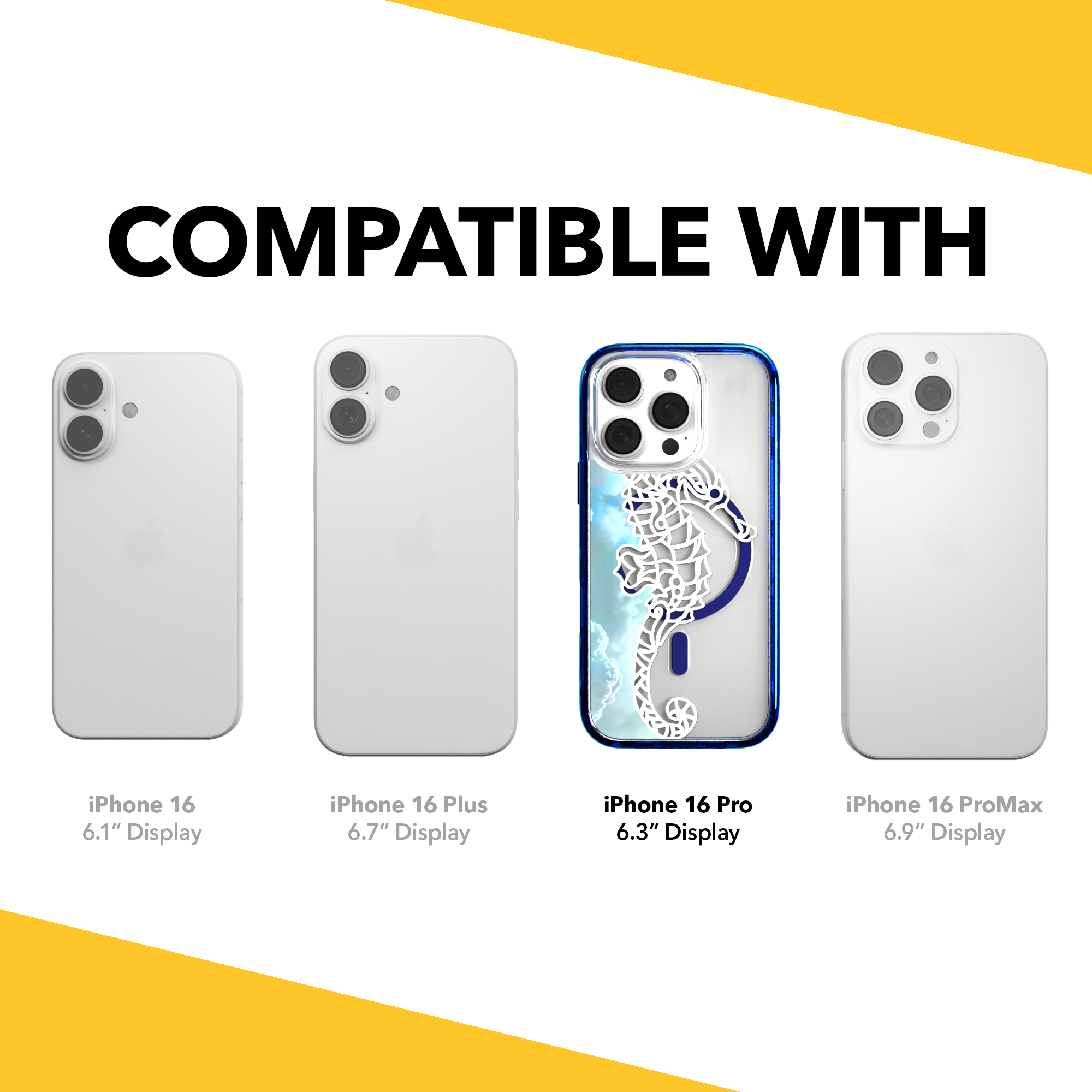 iPhone 16 Series | MagSafe | Coastal Case Collection | White & Teal Seahorse Seahorse / iPhone 16 Pro / Blue