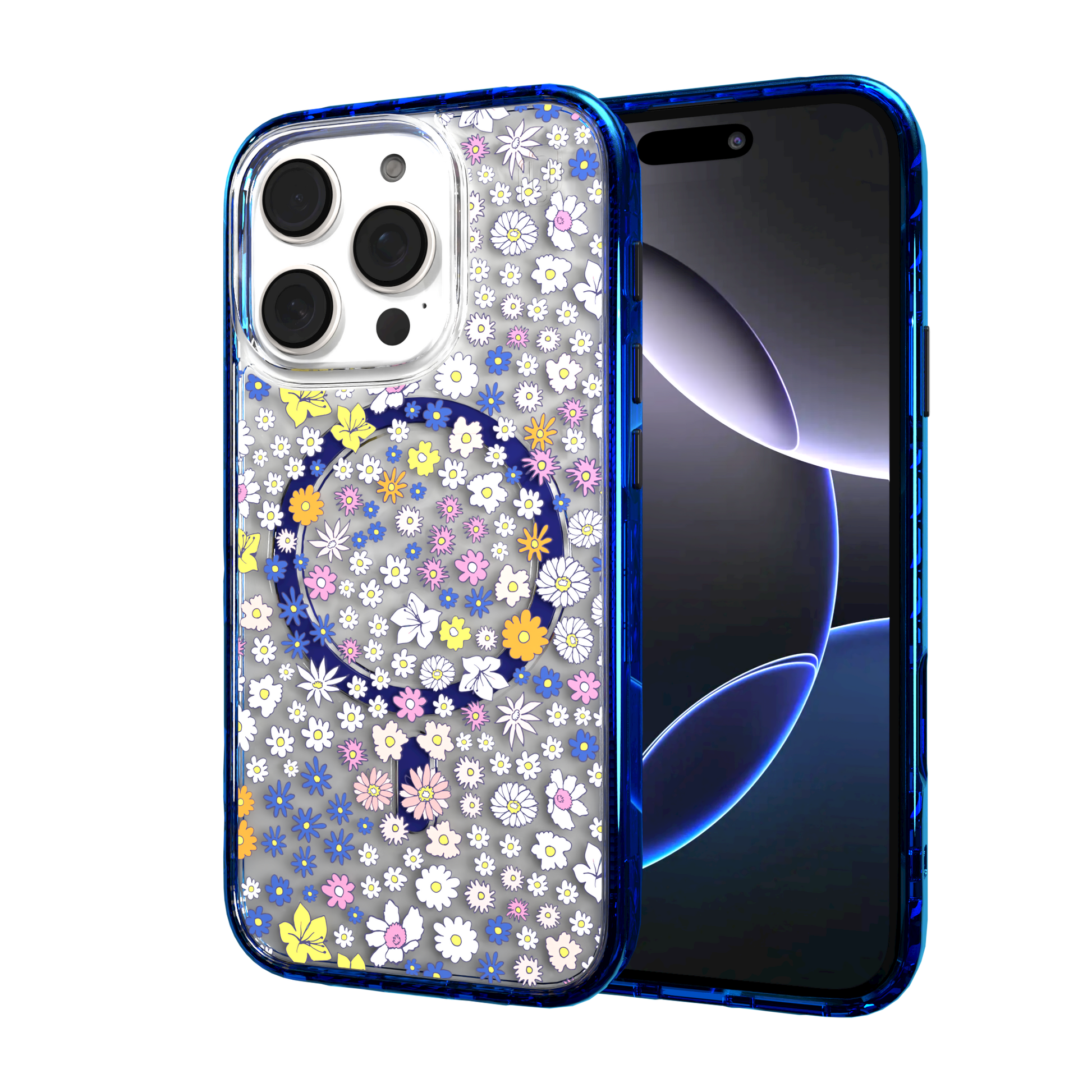 iPhone 16 Series | MagSafe | Flower Case Collection | Sketched Wild Blossoms Wild Blossom / iPhone 16 Pro / Blue