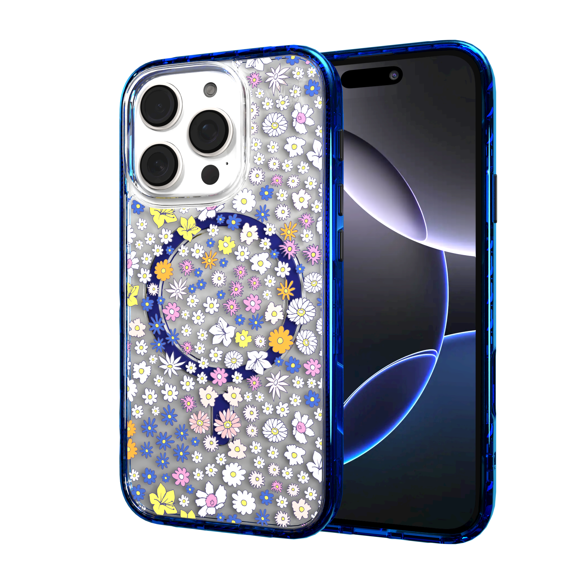 iPhone 16 Series | MagSafe | Flower Case Collection | Sketched Wild Blossoms Wild Blossom / iPhone 16 Pro / Blue