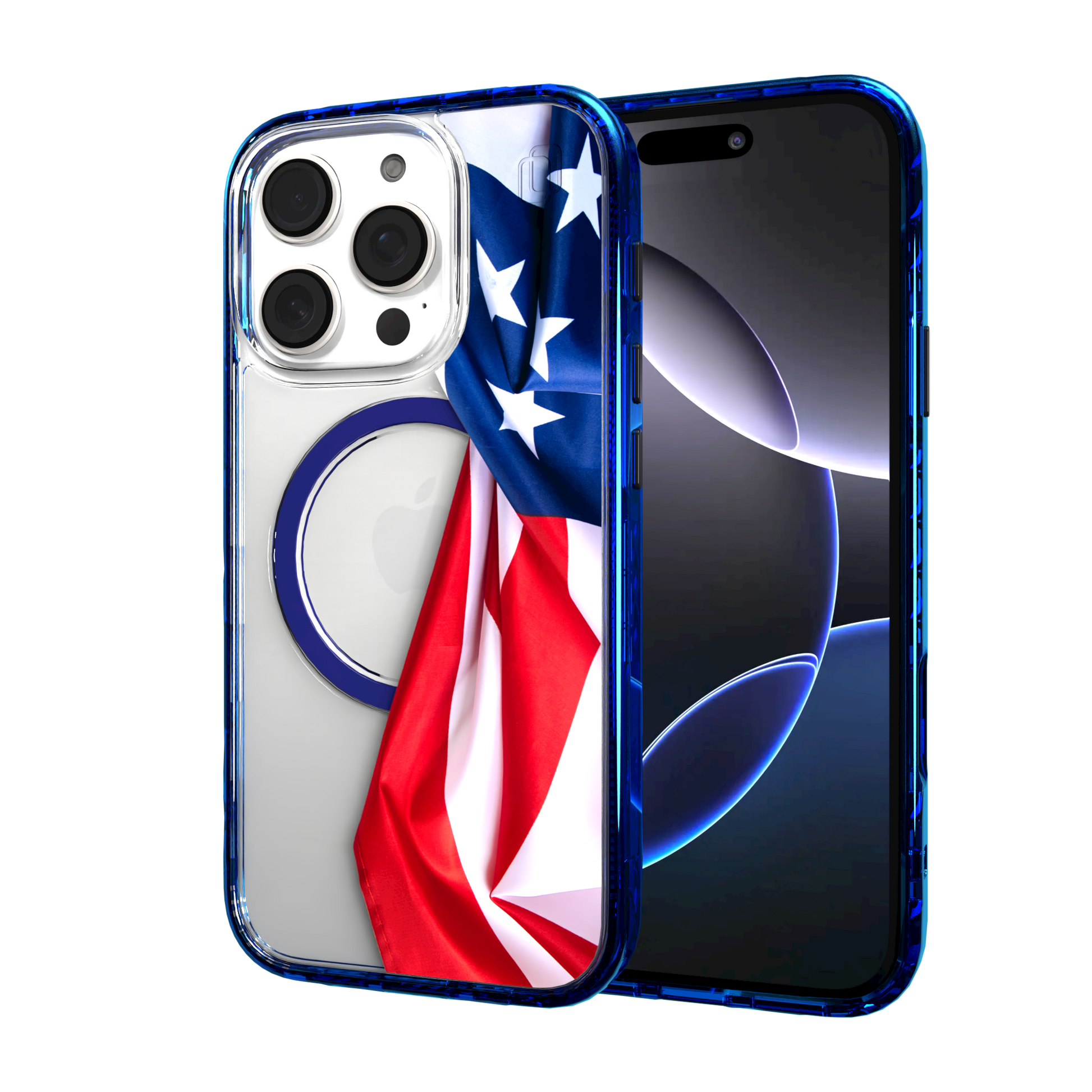 iPhone 16 Series | MagSafe | Red, White & Blue Case Collection | Flowing American Flag Resilient Spirit / iPhone 16 Pro / Blue