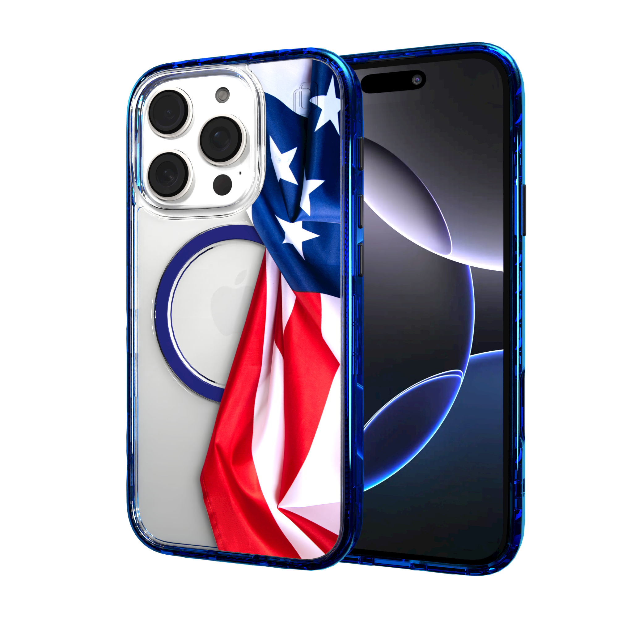 iPhone 16 Series | MagSafe | Red, White & Blue Case Collection | Flowing American Flag Resilient Spirit / iPhone 16 Pro / Blue