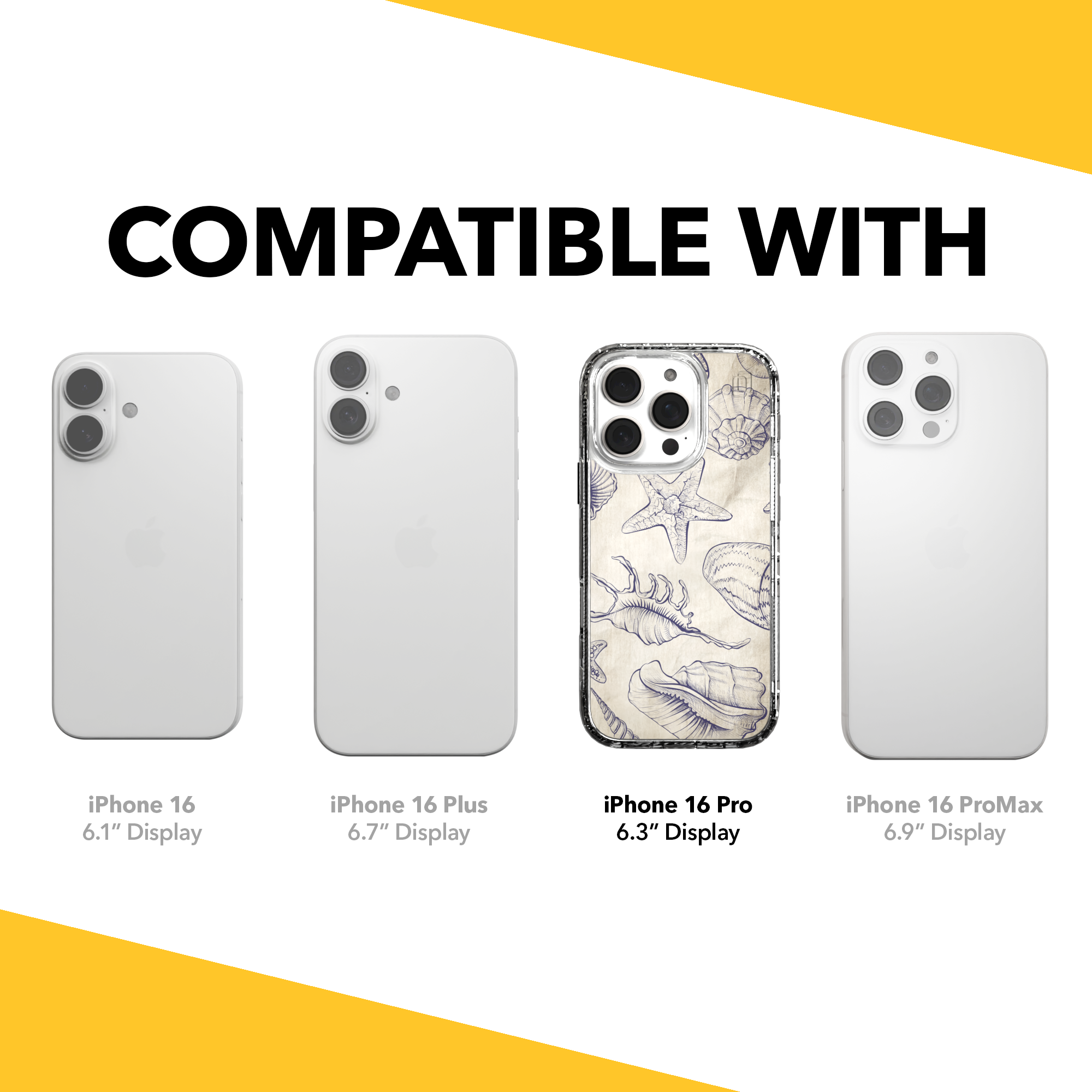 iPhone 16 Series | MagSafe | Coastal Case Collection | Seashells Sketches Coastal Seashell / iPhone 16 Pro / Clear
