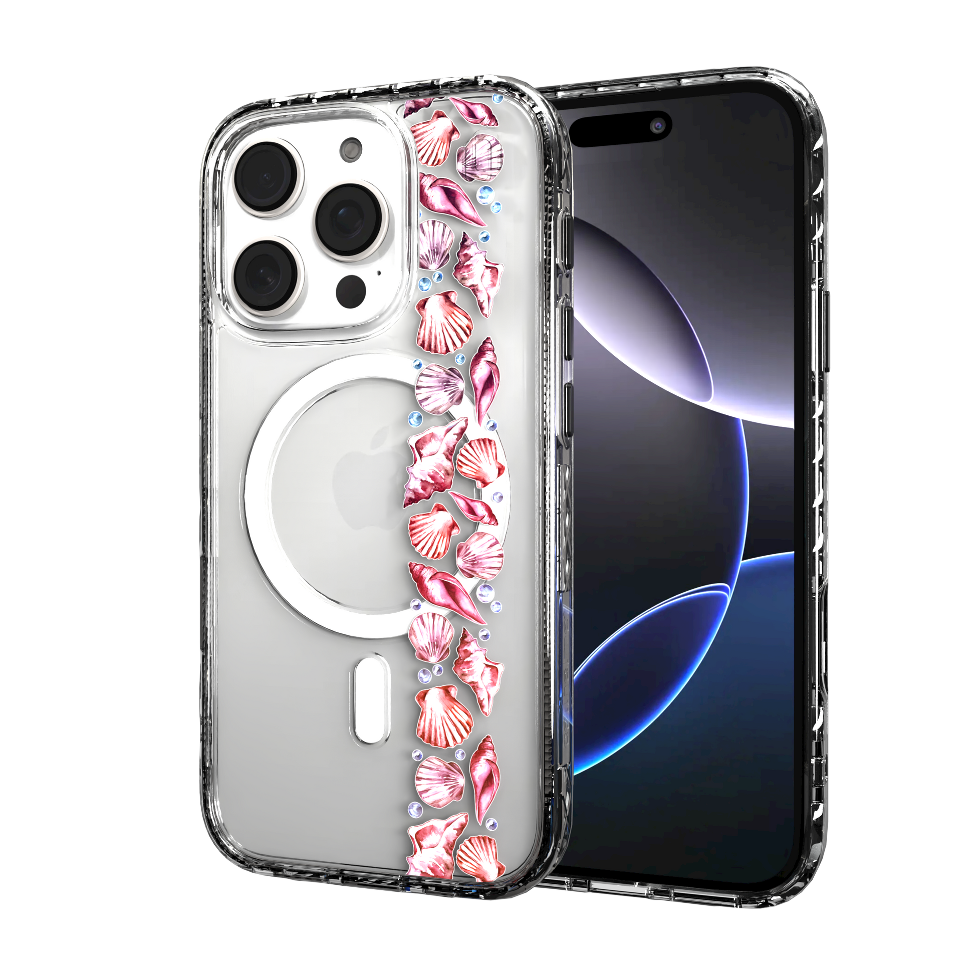 iPhone 16 Series | MagSafe | Coastal Case Collection | Seashell Stripe Line of Shells / iPhone 16 Pro / Clear