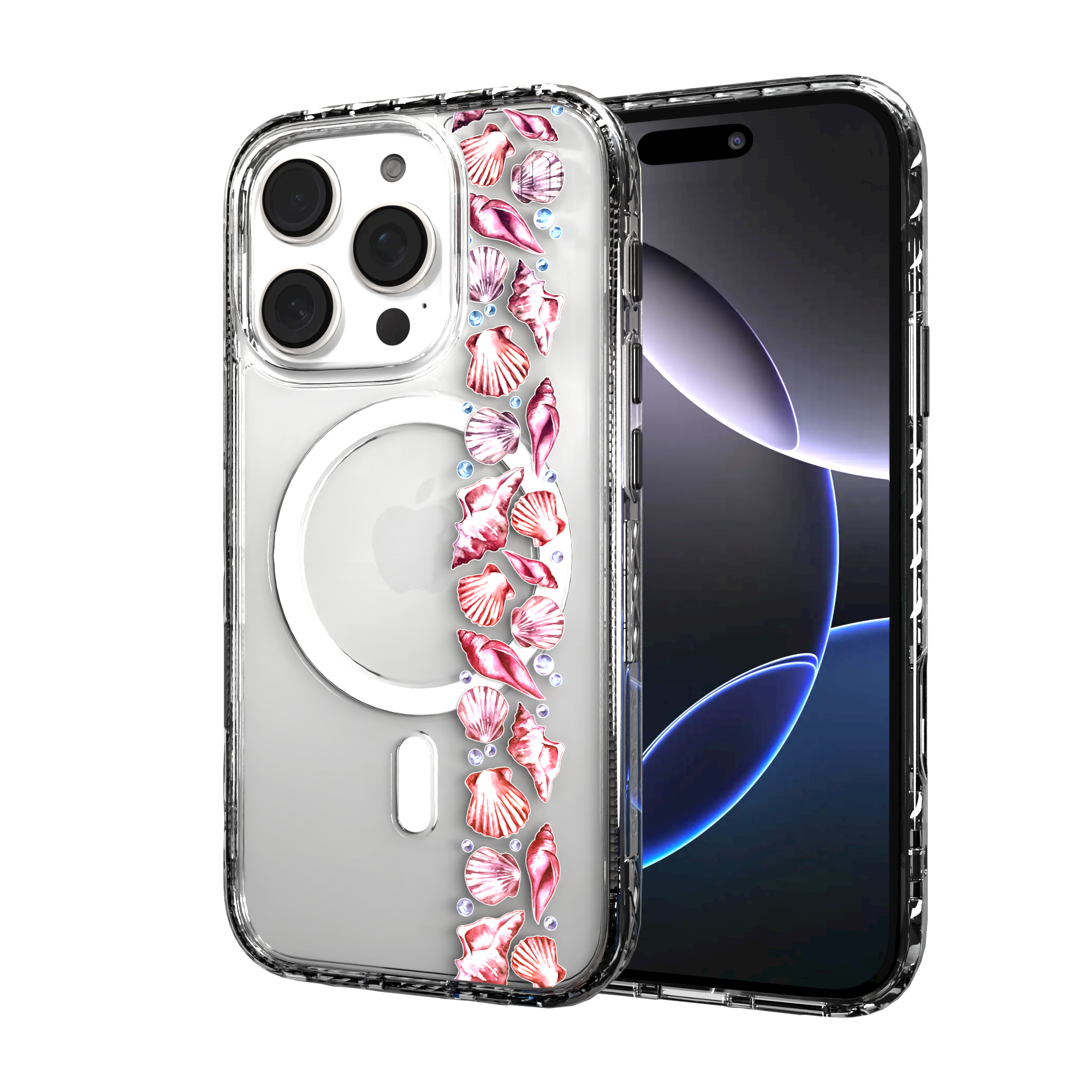 iPhone 16 Series | MagSafe | Coastal Case Collection | Seashell Stripe Line of Shells / iPhone 16 Pro / Clear