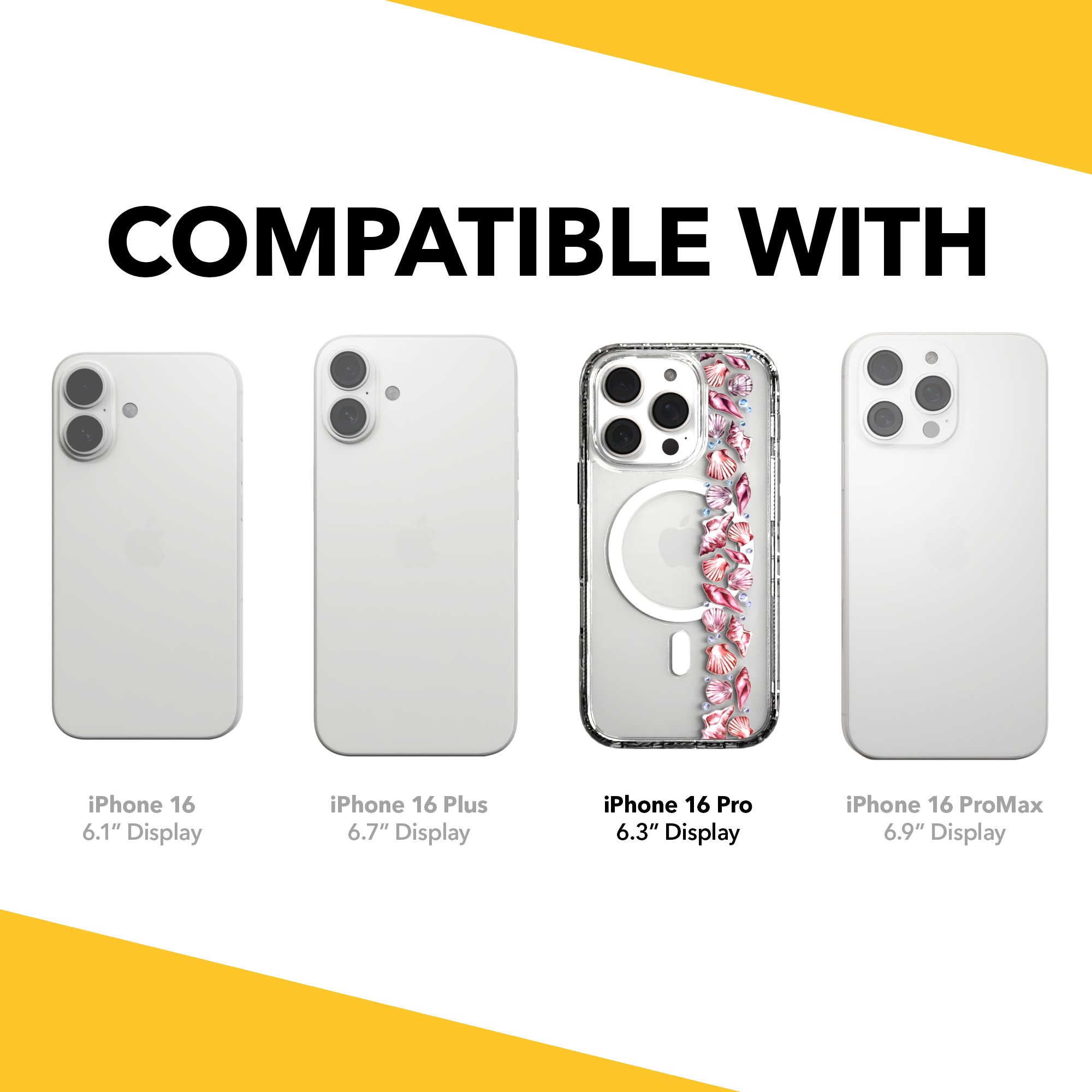 iPhone 16 Series | MagSafe | Coastal Case Collection | Seashell Stripe Line of Shells / iPhone 16 Pro / Clear