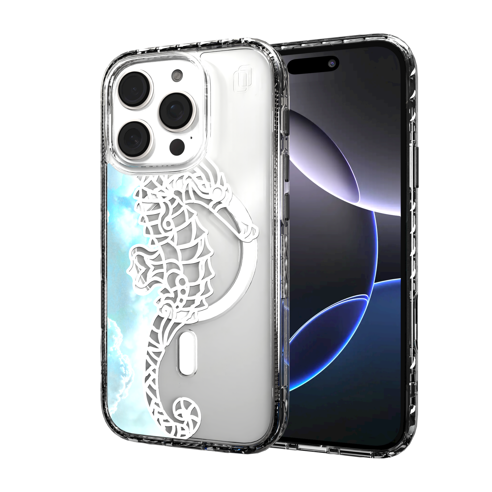 iPhone 16 Series | MagSafe | Coastal Case Collection | White & Teal Seahorse Seahorse / iPhone 16 Pro / Clear