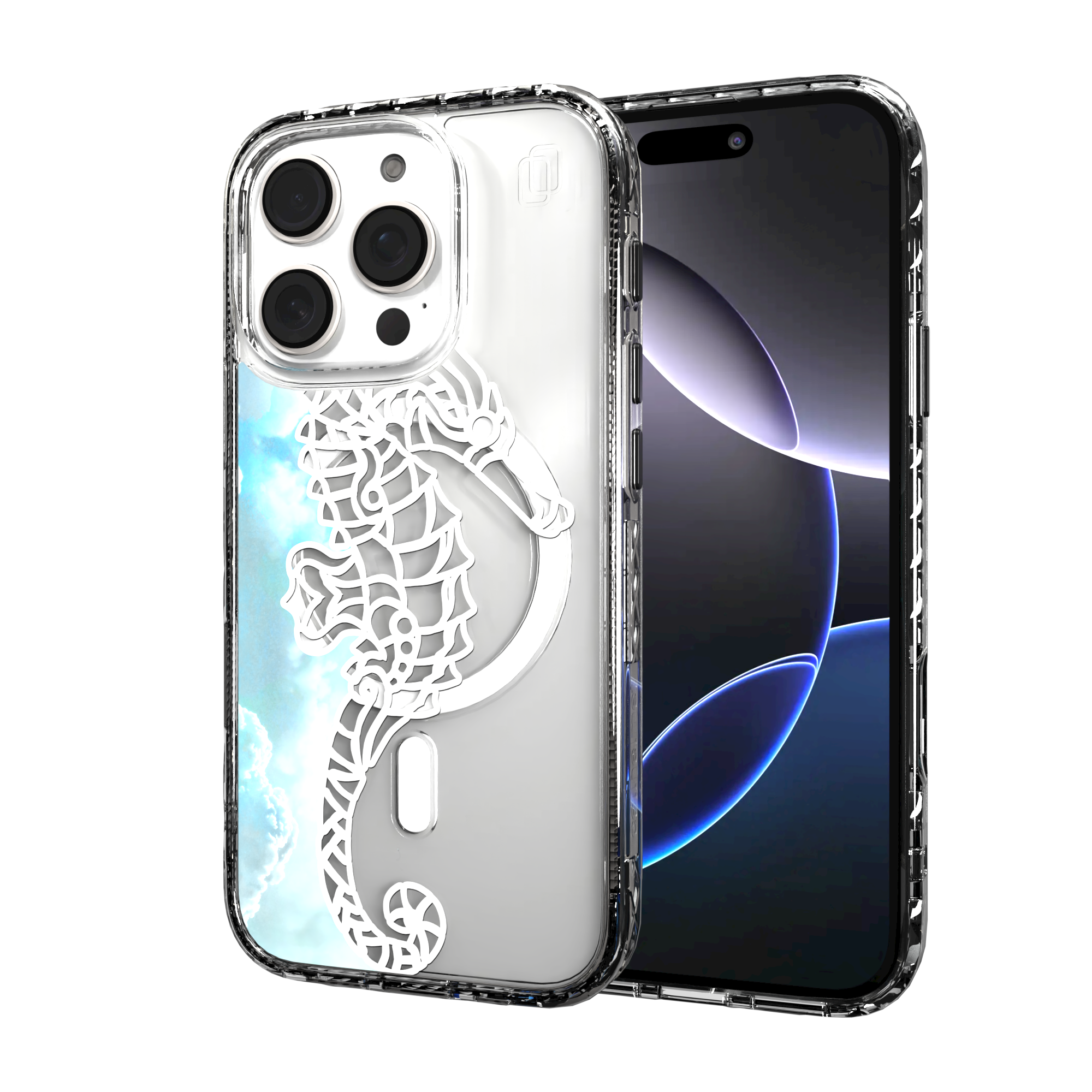 iPhone 16 Series | MagSafe | Coastal Case Collection | White & Teal Seahorse Seahorse / iPhone 16 Pro / Clear