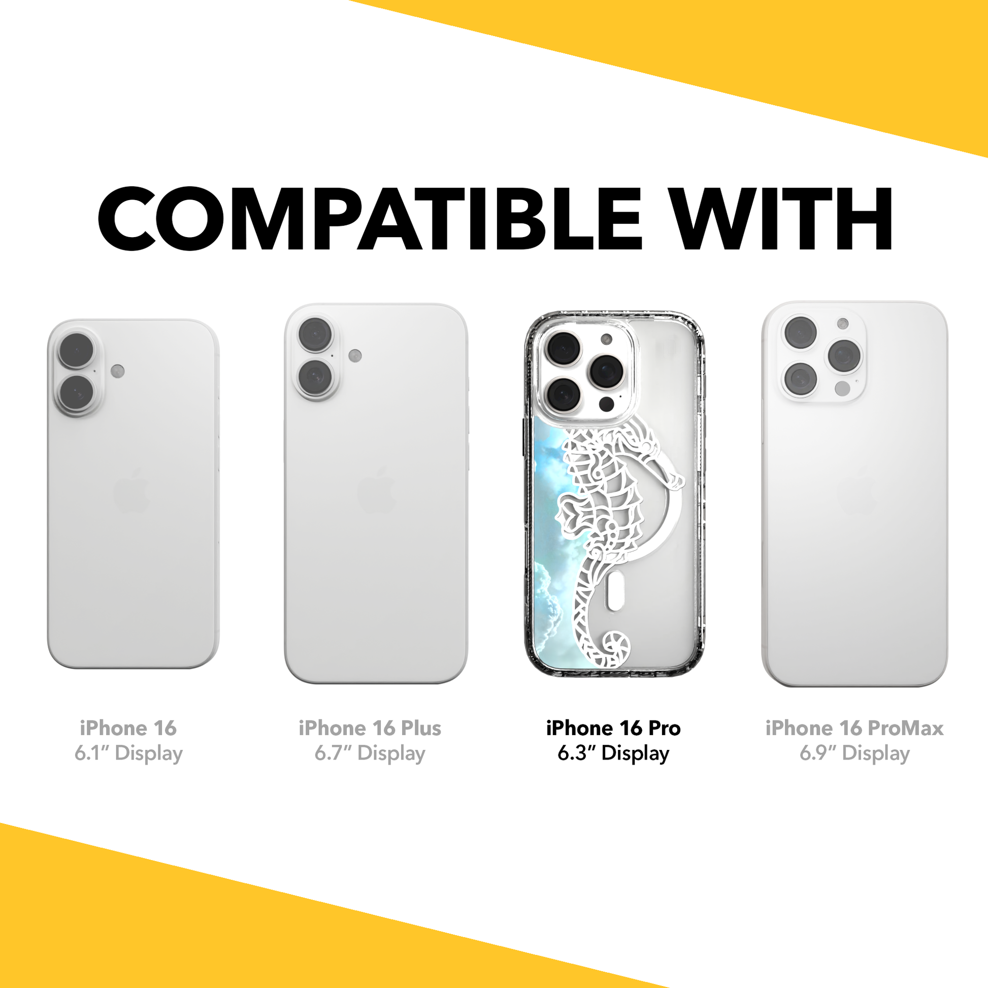iPhone 16 Series | MagSafe | Coastal Case Collection | White & Teal Seahorse Seahorse / iPhone 16 Pro / Clear
