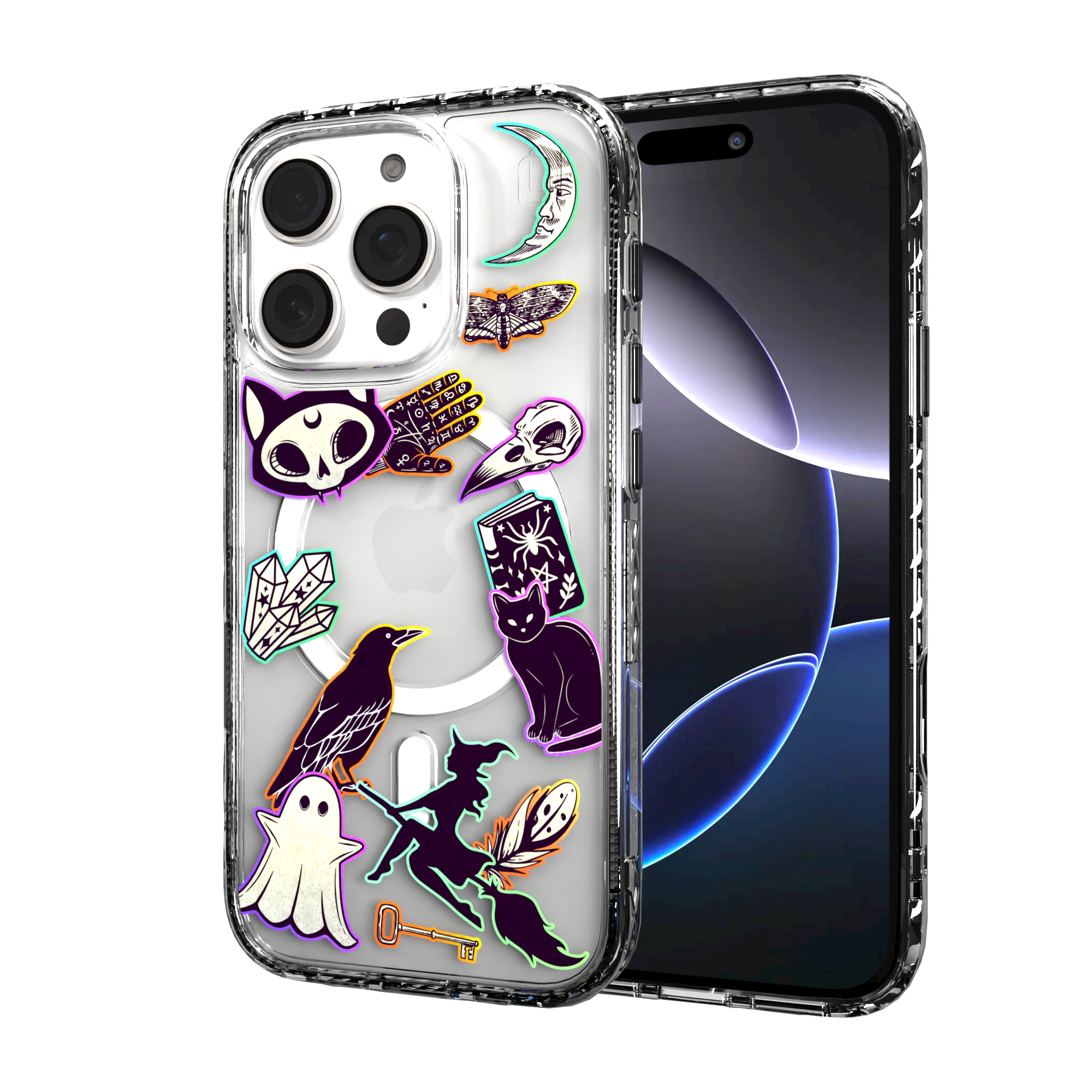iPhone 16 Series | MagSafe | Halloween Case | Witchy Stickers Witchy Stickers / iPhone 16 Pro / Clear