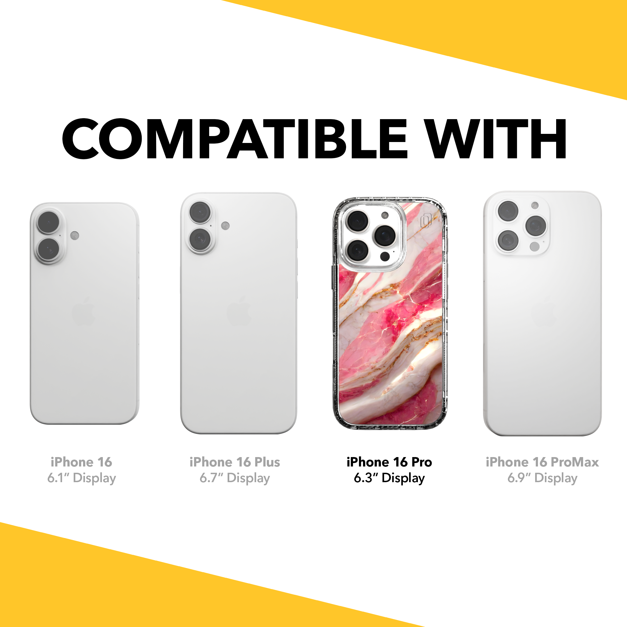 iPhone 16 Series | MagSafe | Stone Beauty Case Collection | New Dawn Pink, White & Gold Marble New Dawn / iPhone 16 Pro / Clear