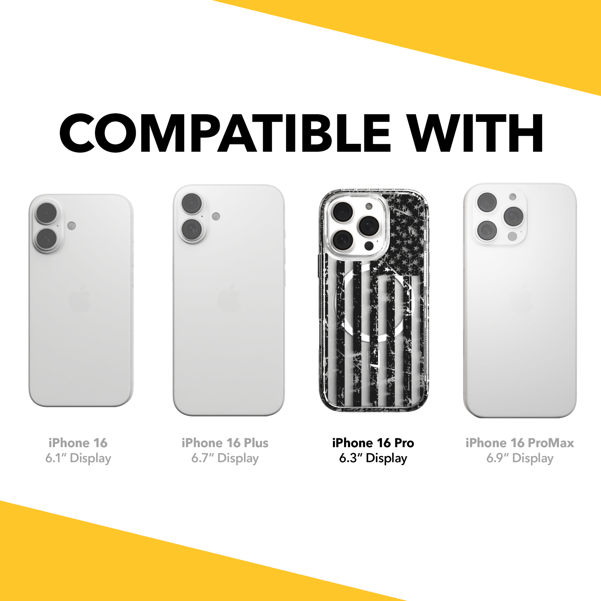 iPhone 16 Series | MagSafe | Red, White & Blue Case Collection | Weathered Black & White American Flag Black Flag / iPhone 16 Pro / Clear