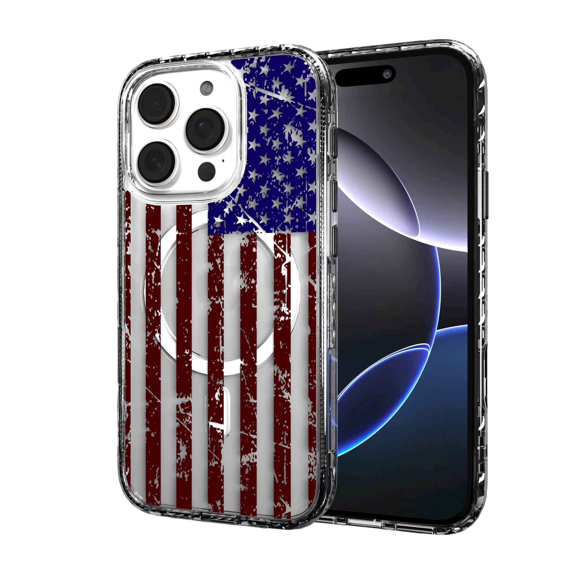 iPhone 16 Series | MagSafe | Red, White & Blue Case Collection | Old Glory Weathered American Flag Old Glory / iPhone 16 Pro / Clear