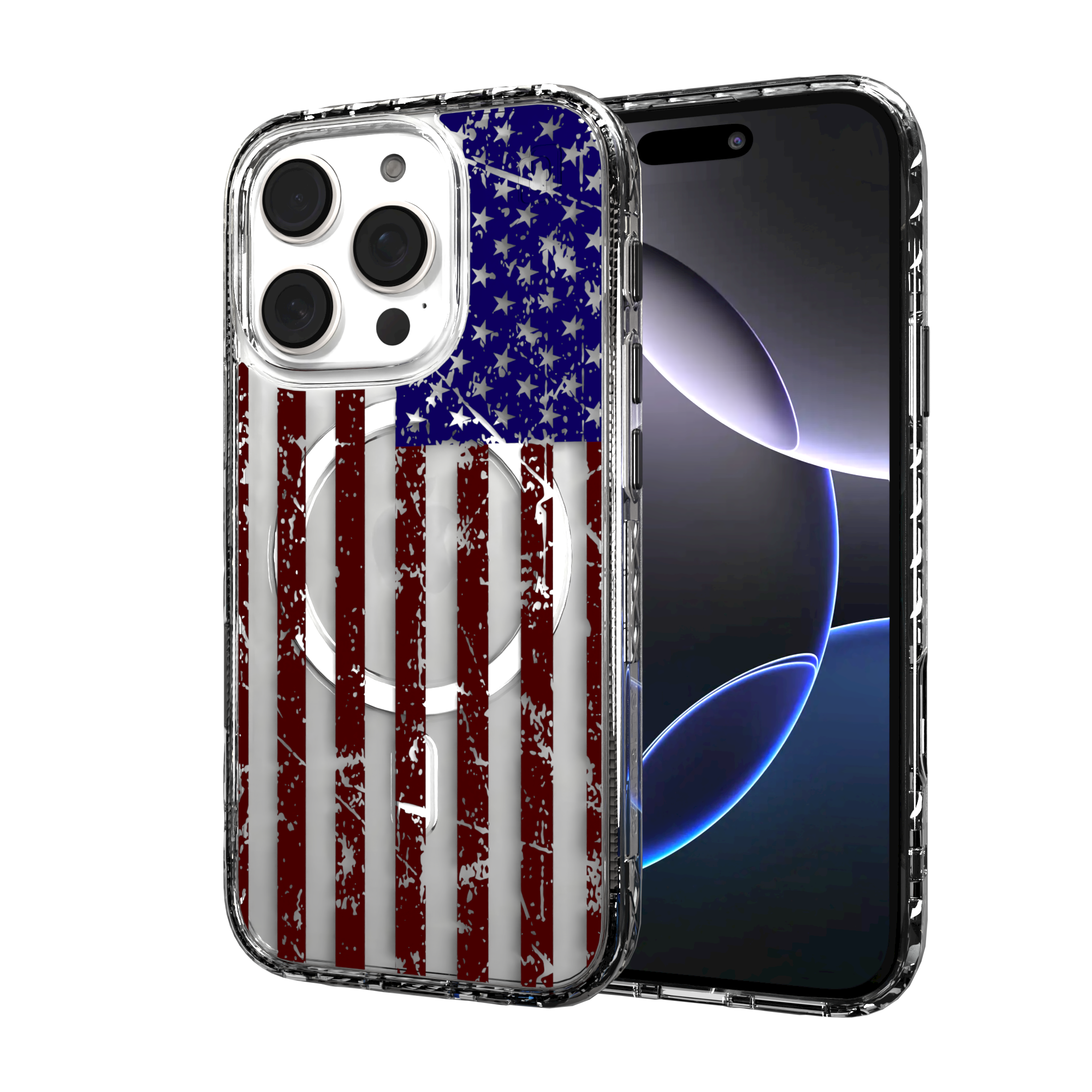 iPhone 16 Series | MagSafe | Red, White & Blue Case Collection | Old Glory Weathered American Flag Old Glory / iPhone 16 Pro / Clear