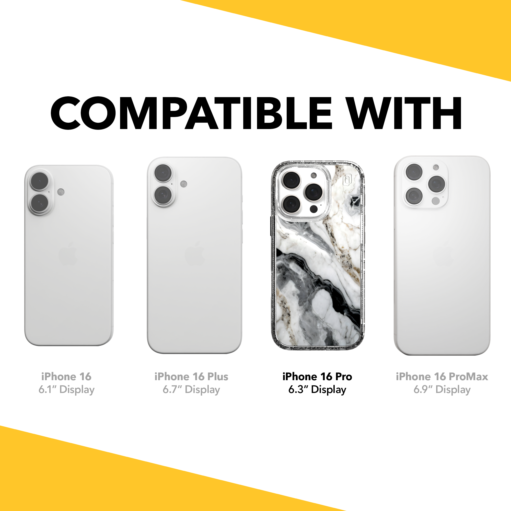 iPhone 16 Series | MagSafe | Stone Beauty Case Collection | Pure Snow White Marble Pure Snow / iPhone 16 Pro / Clear Sparkle