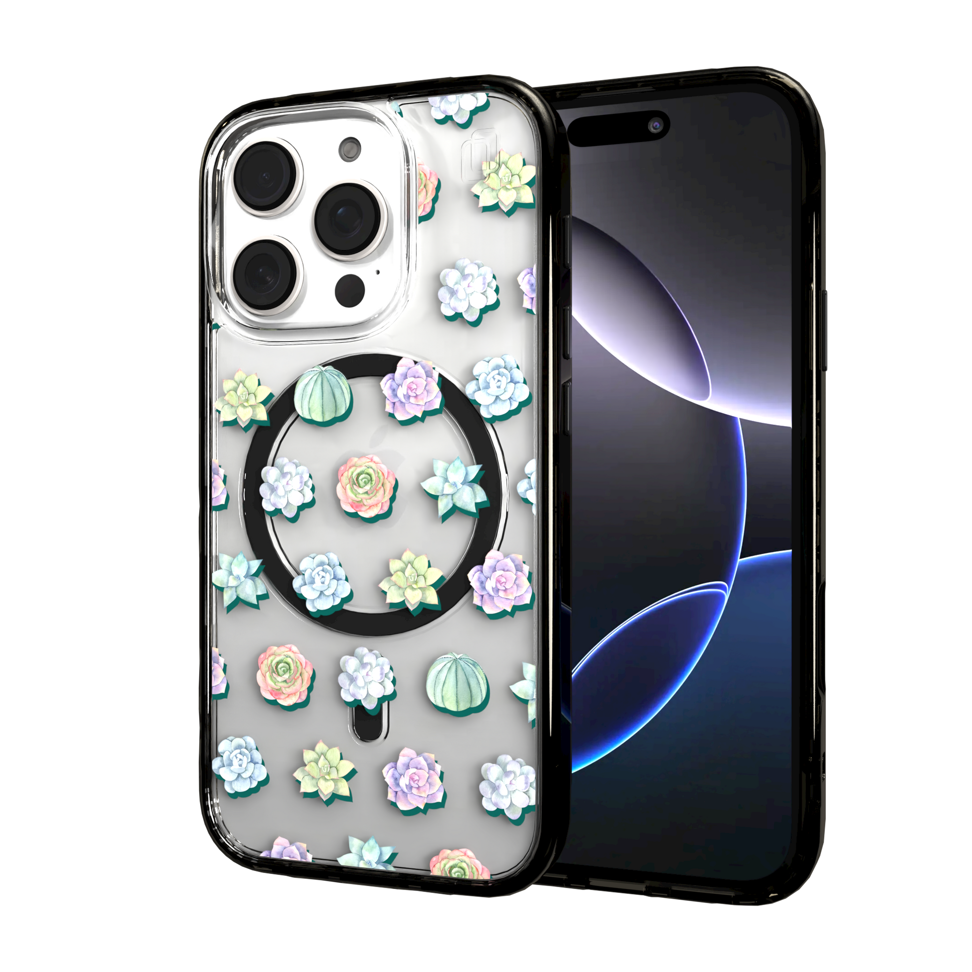 iPhone 16 Series | MagSafe | Nature Case Collection | Succulent Seamless Pattern Succulents / iPhone 16 Pro / Black