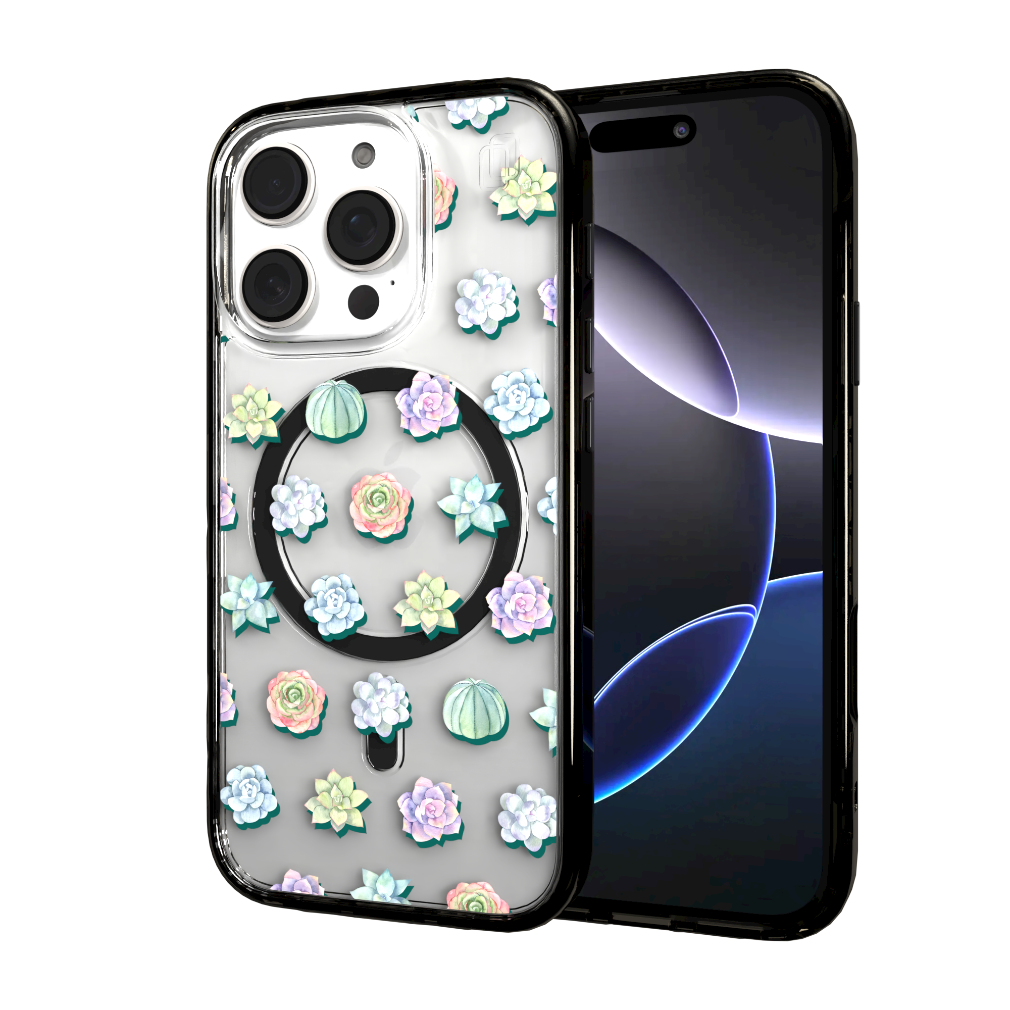 iPhone 16 Series | MagSafe | Nature Case Collection | Succulent Seamless Pattern Succulents / iPhone 16 Pro / Black