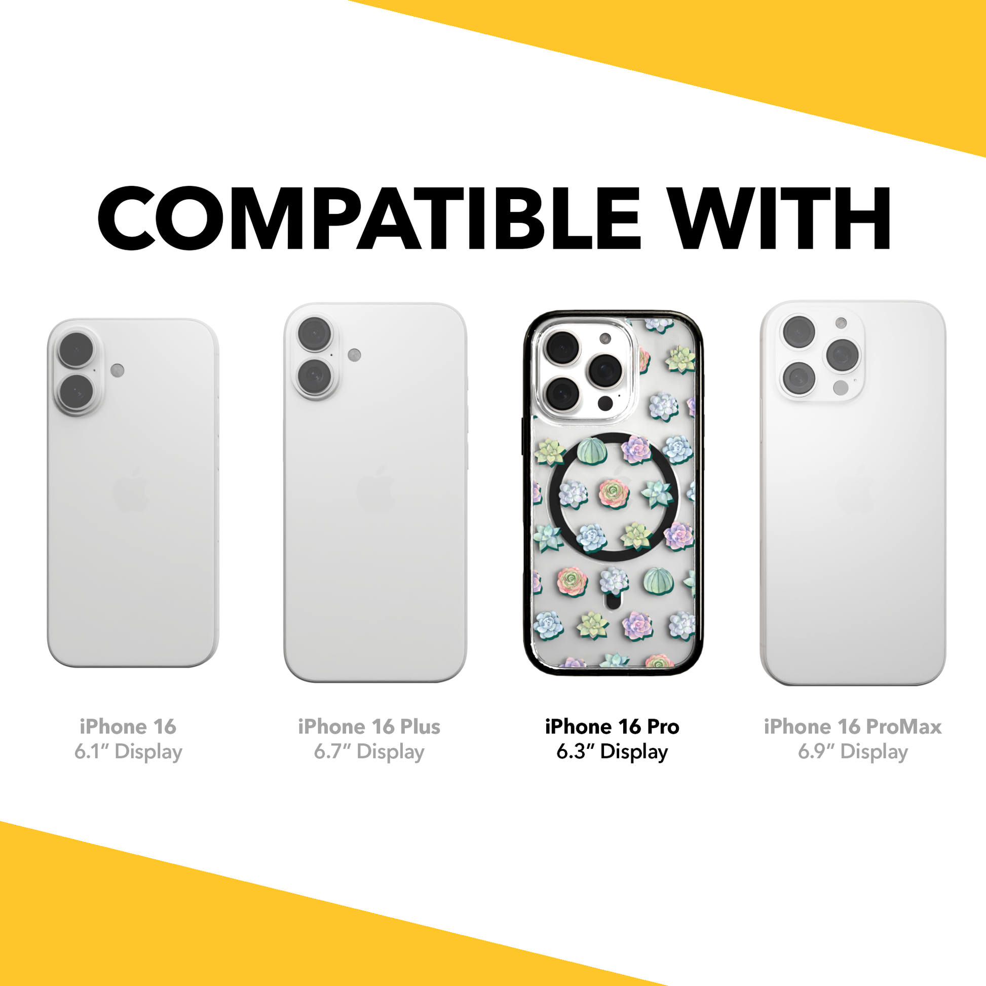 iPhone 16 Series | MagSafe | Nature Case Collection | Succulent Seamless Pattern Succulents / iPhone 16 Pro / Black