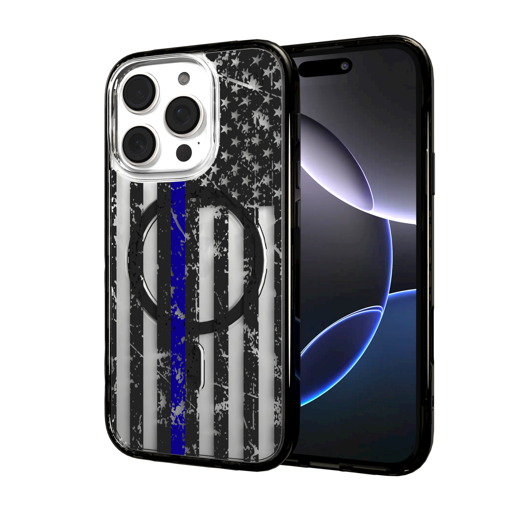 iPhone 16 Series | MagSafe | Red, White & Blue Case Collection | Thin Blue Line Blue Line / iPhone 16 Pro / Black