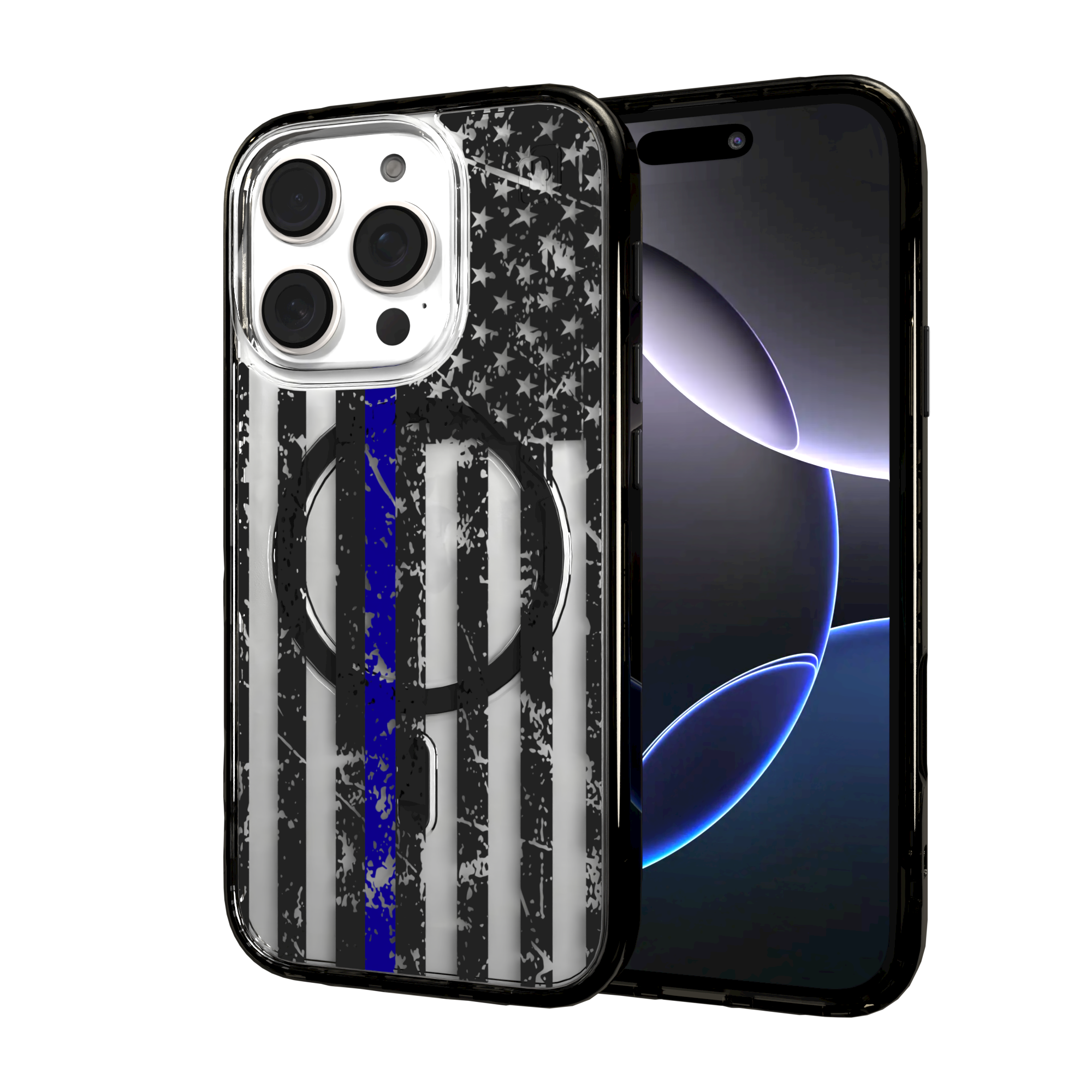 iPhone 16 Series | MagSafe | Red, White & Blue Case Collection | Thin Blue Line Blue Line / iPhone 16 Pro / Black
