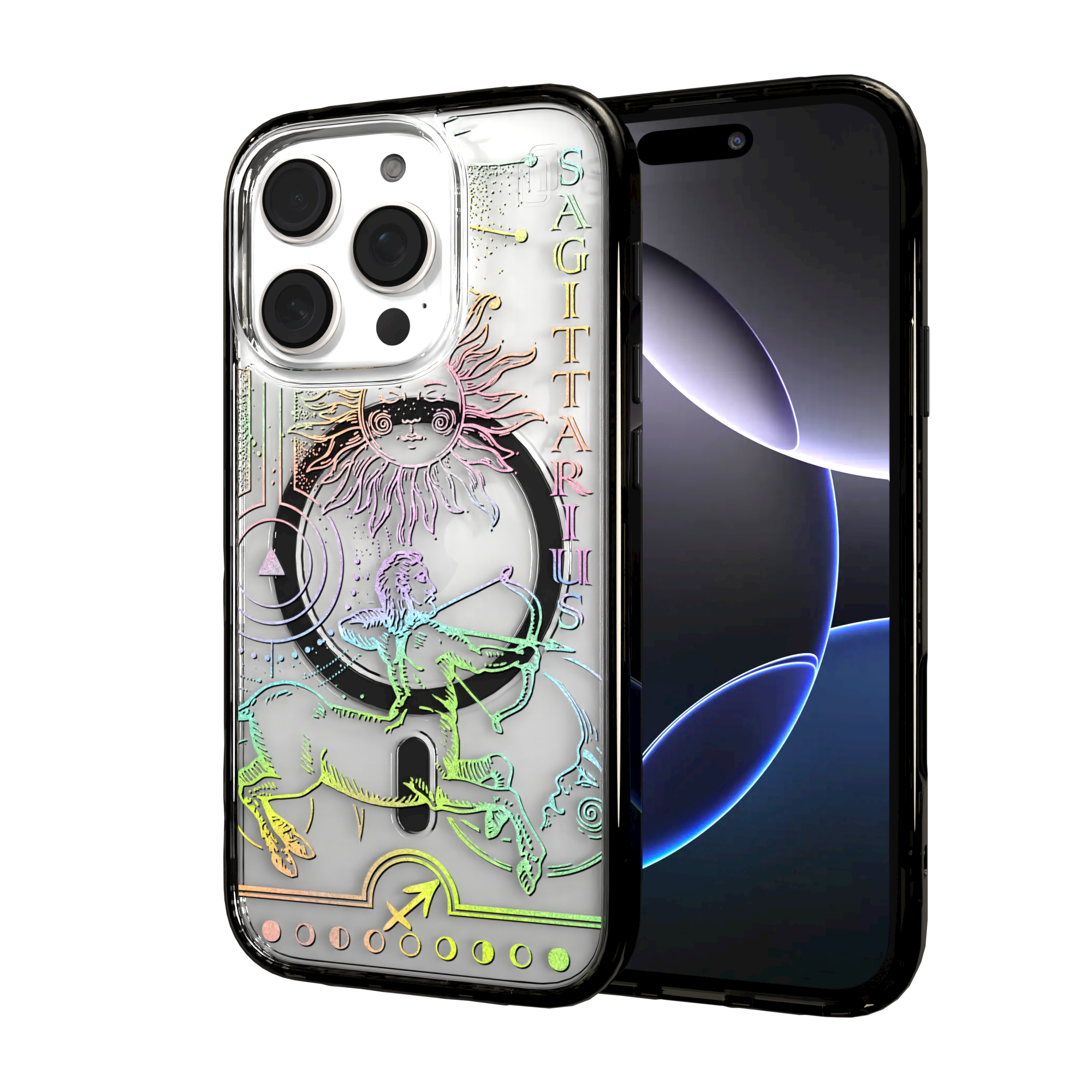 iPhone 16 Series | MagSafe | Zodiac Collection | Sagitarius Sagittarius Rainbow / iPhone 16 Pro / Black