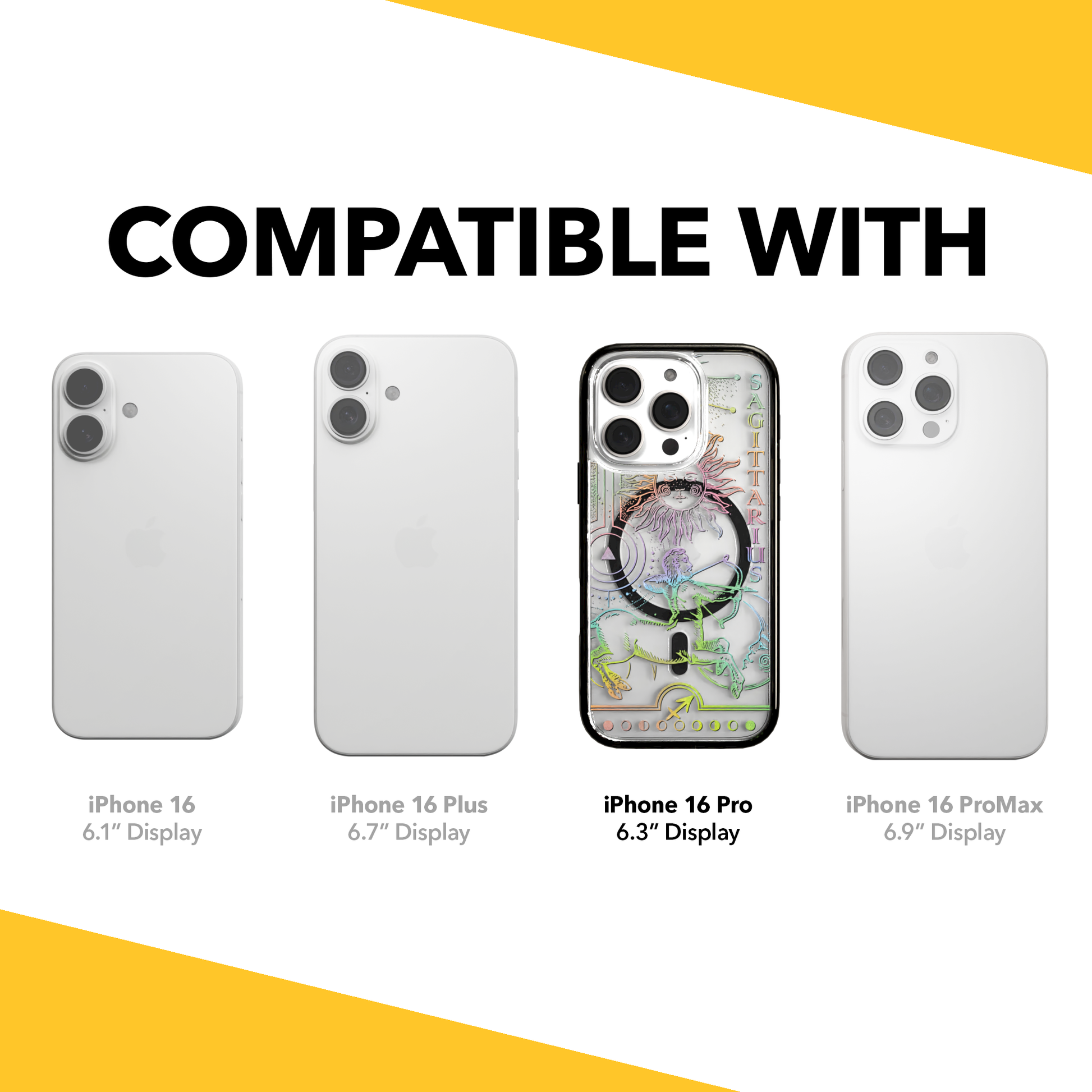 iPhone 16 Series | MagSafe | Zodiac Collection | Sagitarius Sagittarius Rainbow / iPhone 16 Pro / Black