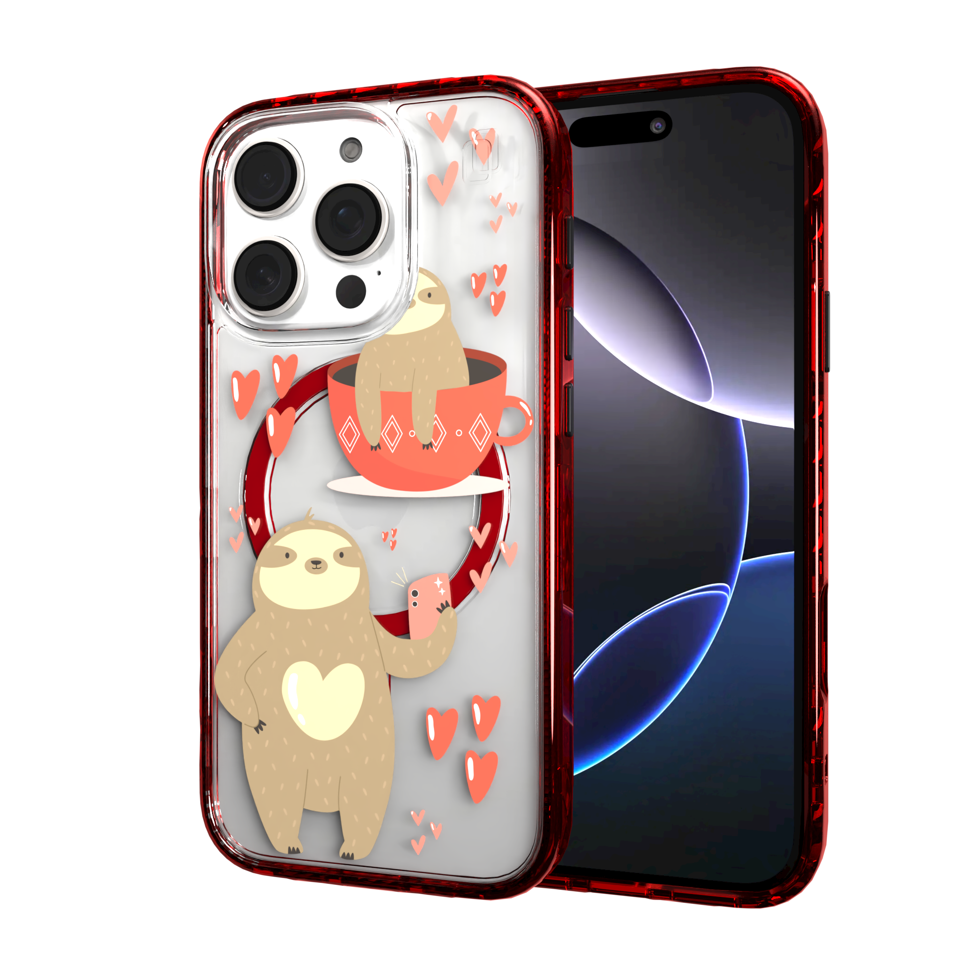 iPhone 16 Series | MagSafe | Sloth Case Collection | Sloths In Love Sloth Haven / iPhone 16 Pro / Red