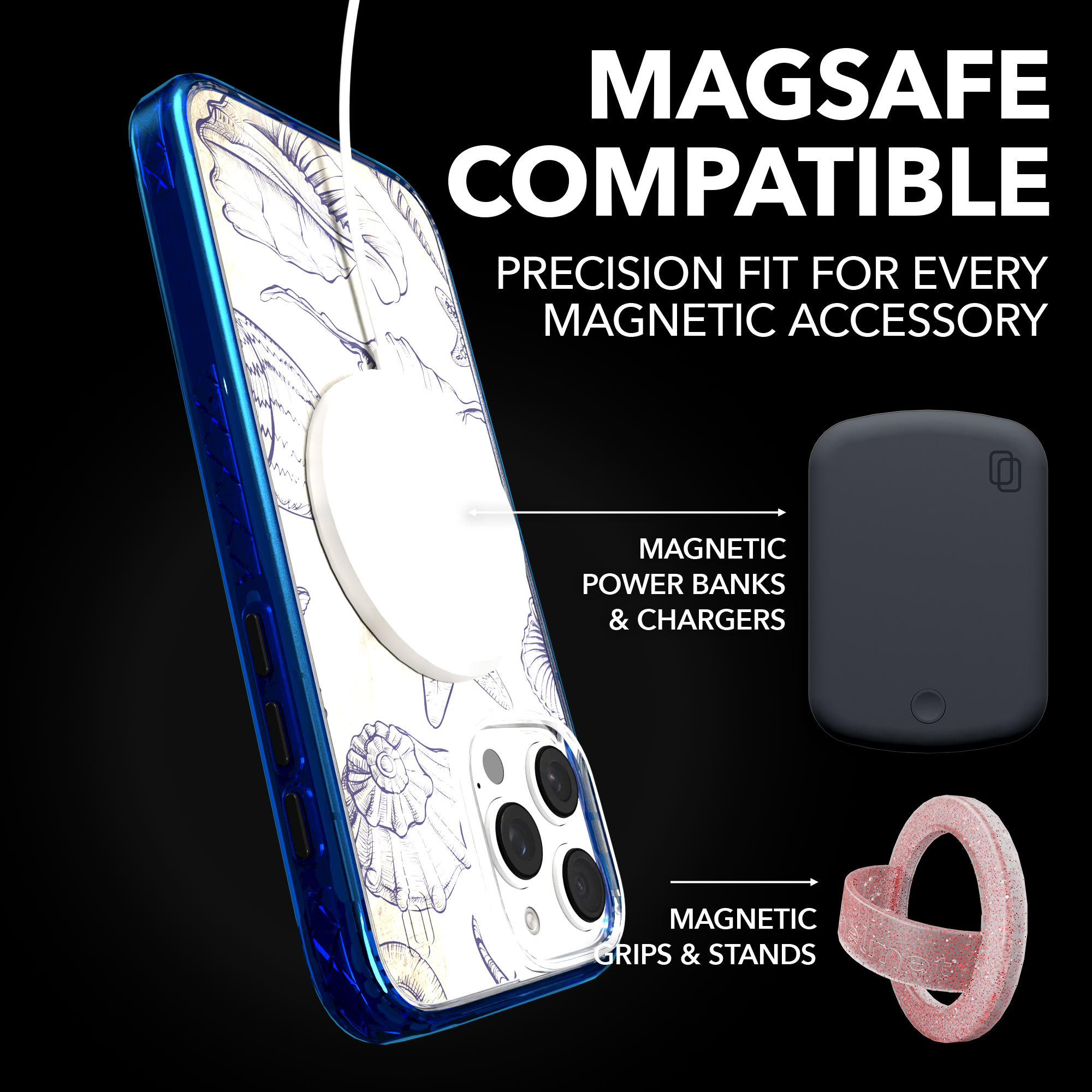 iPhone 16 Series | MagSafe | Coastal Case Collection | Seashells Sketches Coastal Seashell / iPhone 16 Pro Max / Blue