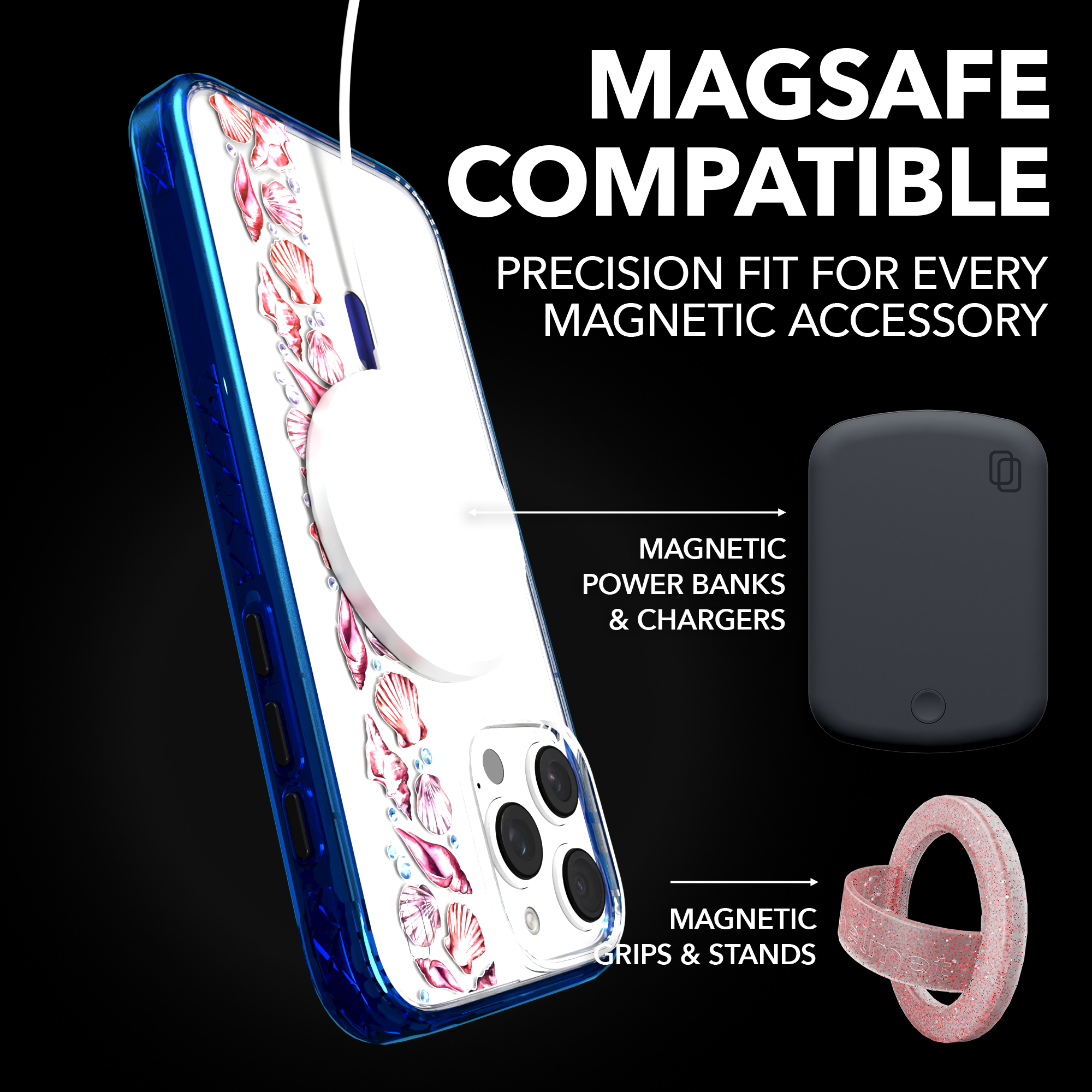 iPhone 16 Series | MagSafe | Coastal Case Collection | Seashell Stripe Line of Shells / iPhone 16 Pro Max / Blue