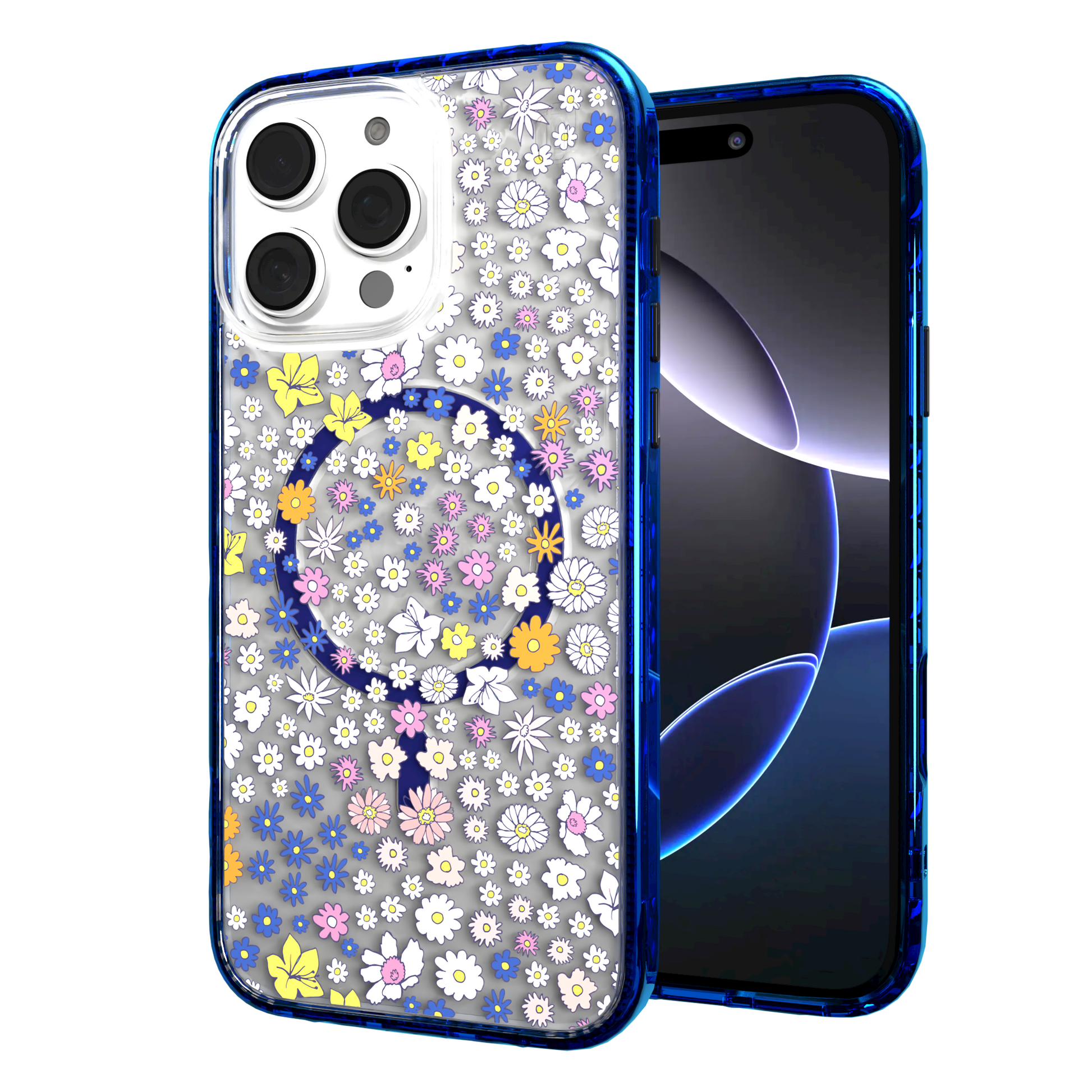 iPhone 16 Series | MagSafe | Flower Case Collection | Sketched Wild Blossoms Wild Blossom / iPhone 16 Pro Max / Blue