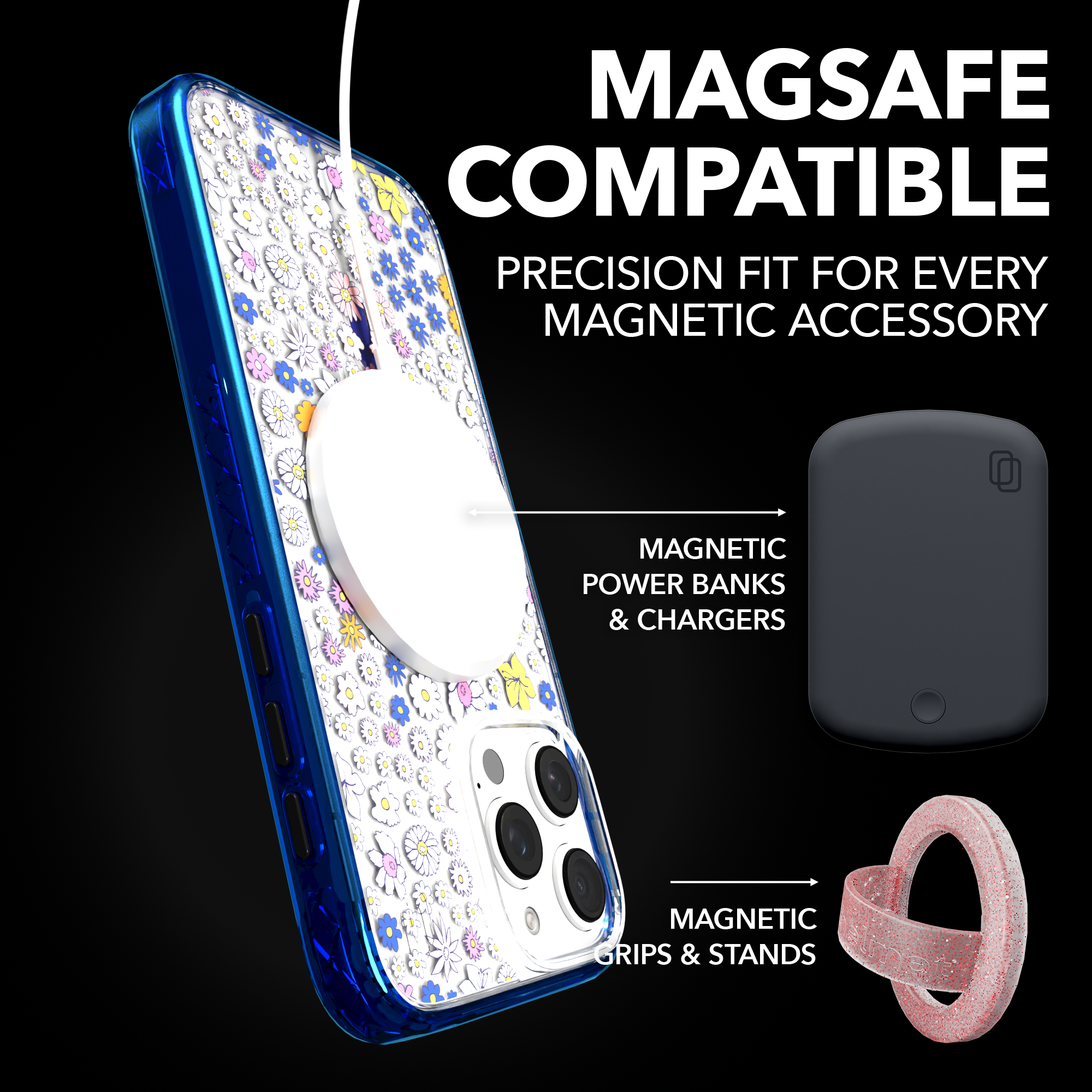 iPhone 16 Series | MagSafe | Flower Case Collection | Sketched Wild Blossoms Wild Blossom / iPhone 16 Pro Max / Blue