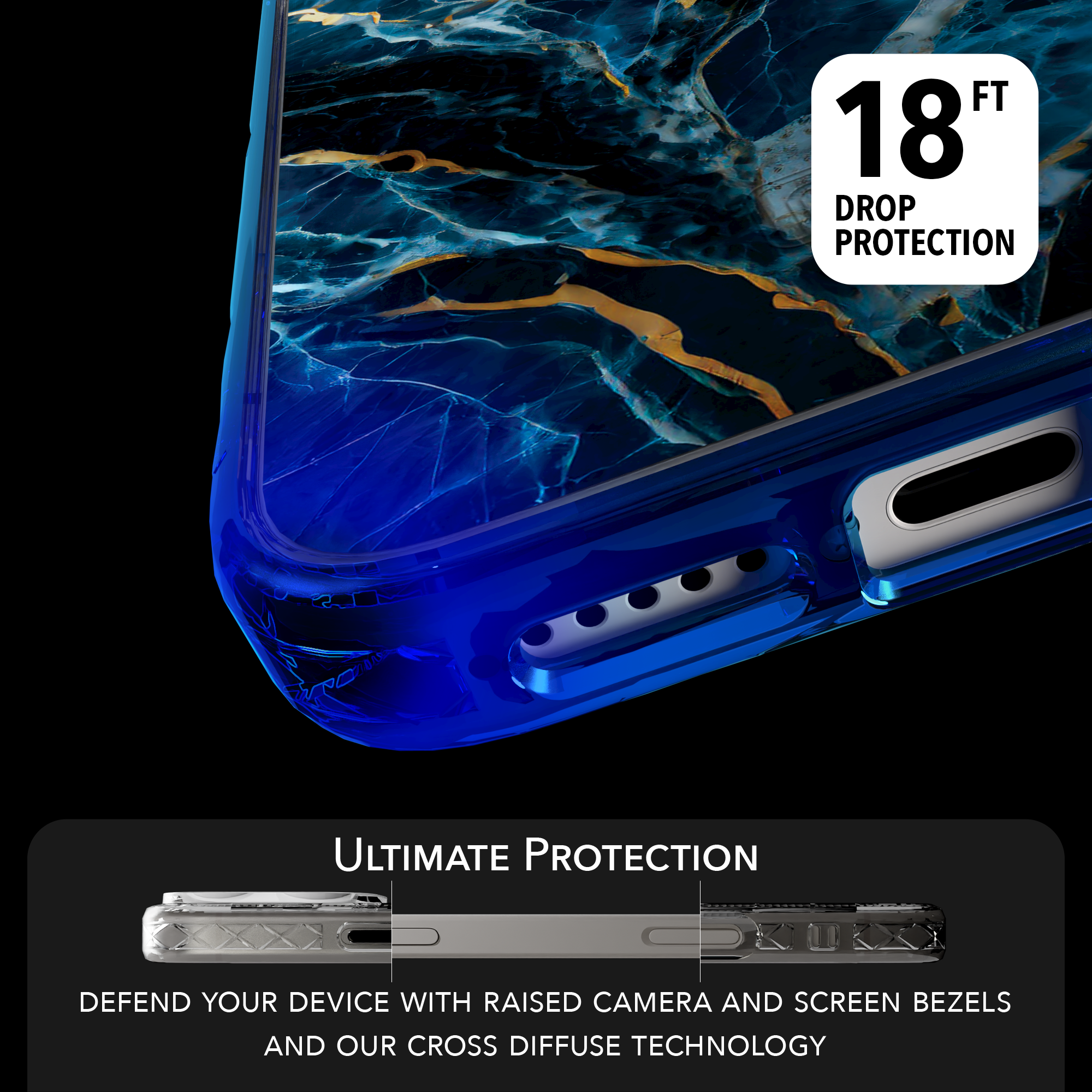iPhone 16 Series | MagSafe | Stone Beauty Case Collection | Deep Sea Blue & Gold Marble Deep Sea / iPhone 16 Pro Max / Blue
