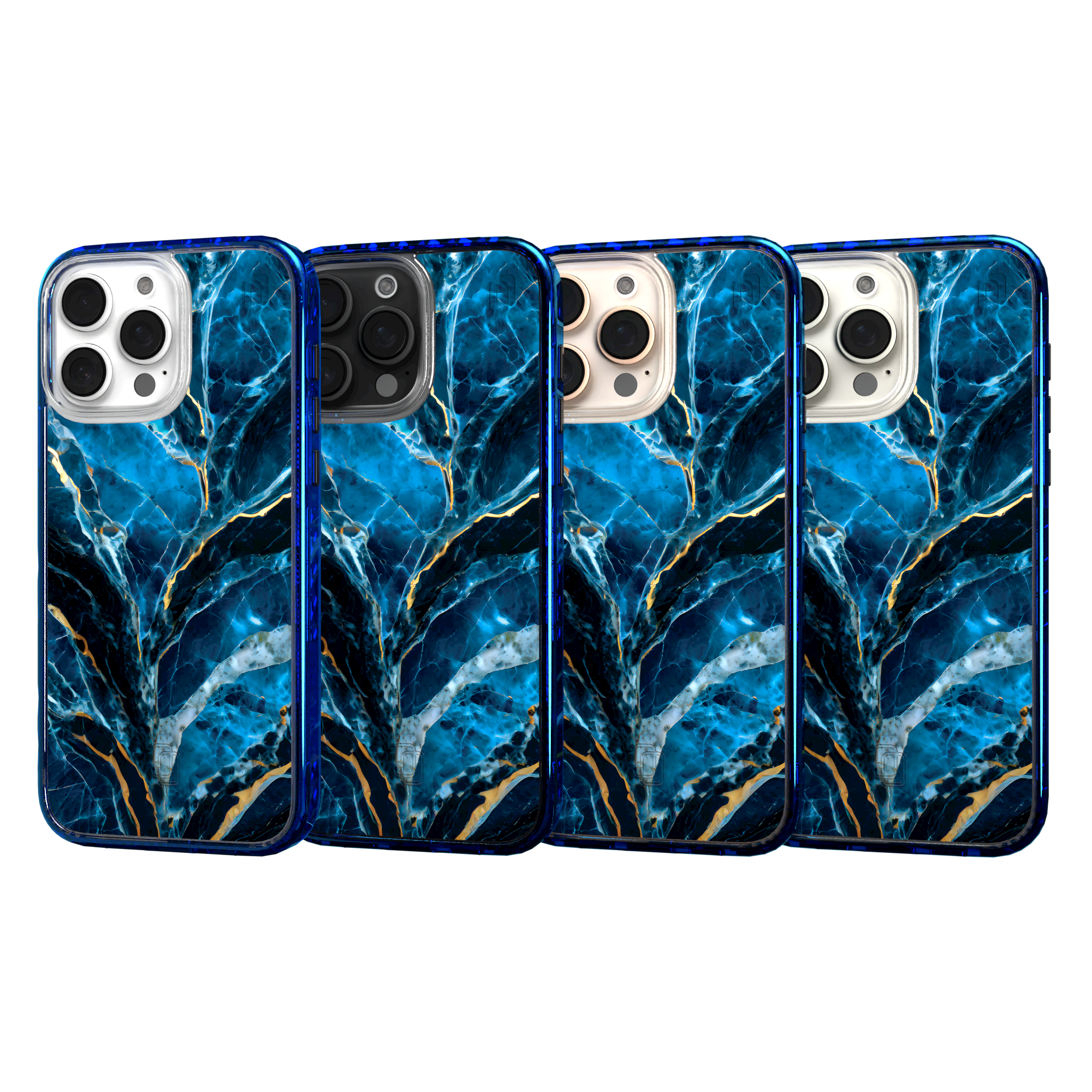 iPhone 16 Series | MagSafe | Stone Beauty Case Collection | Deep Sea Blue & Gold Marble Deep Sea / iPhone 16 Pro Max / Blue