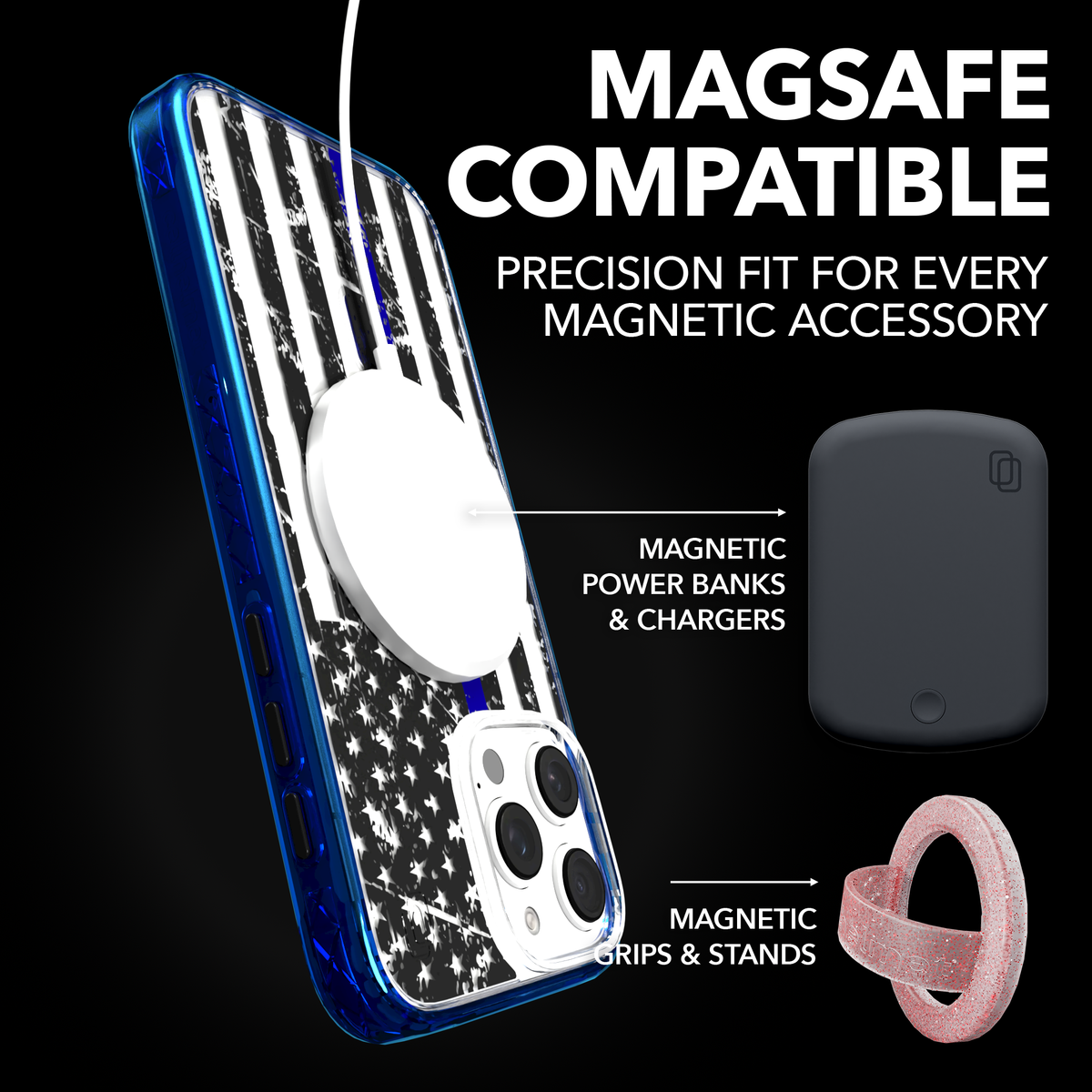 iPhone 16 Series | MagSafe | Red, White & Blue Case Collection | Thin Blue Line Blue Line / iPhone 16 Pro Max / Blue