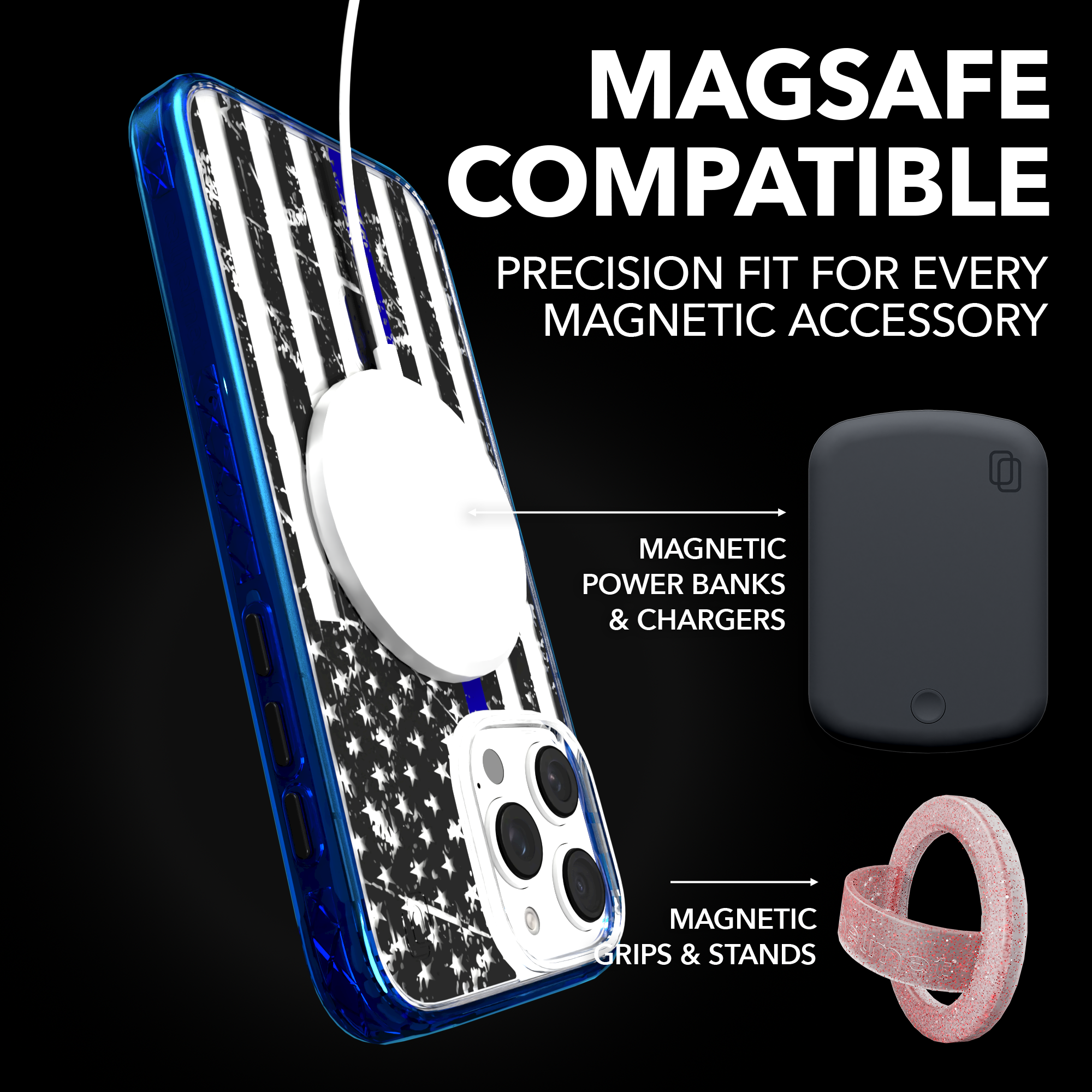 iPhone 16 Series | MagSafe | Red, White & Blue Case Collection | Thin Blue Line Blue Line / iPhone 16 Pro Max / Blue