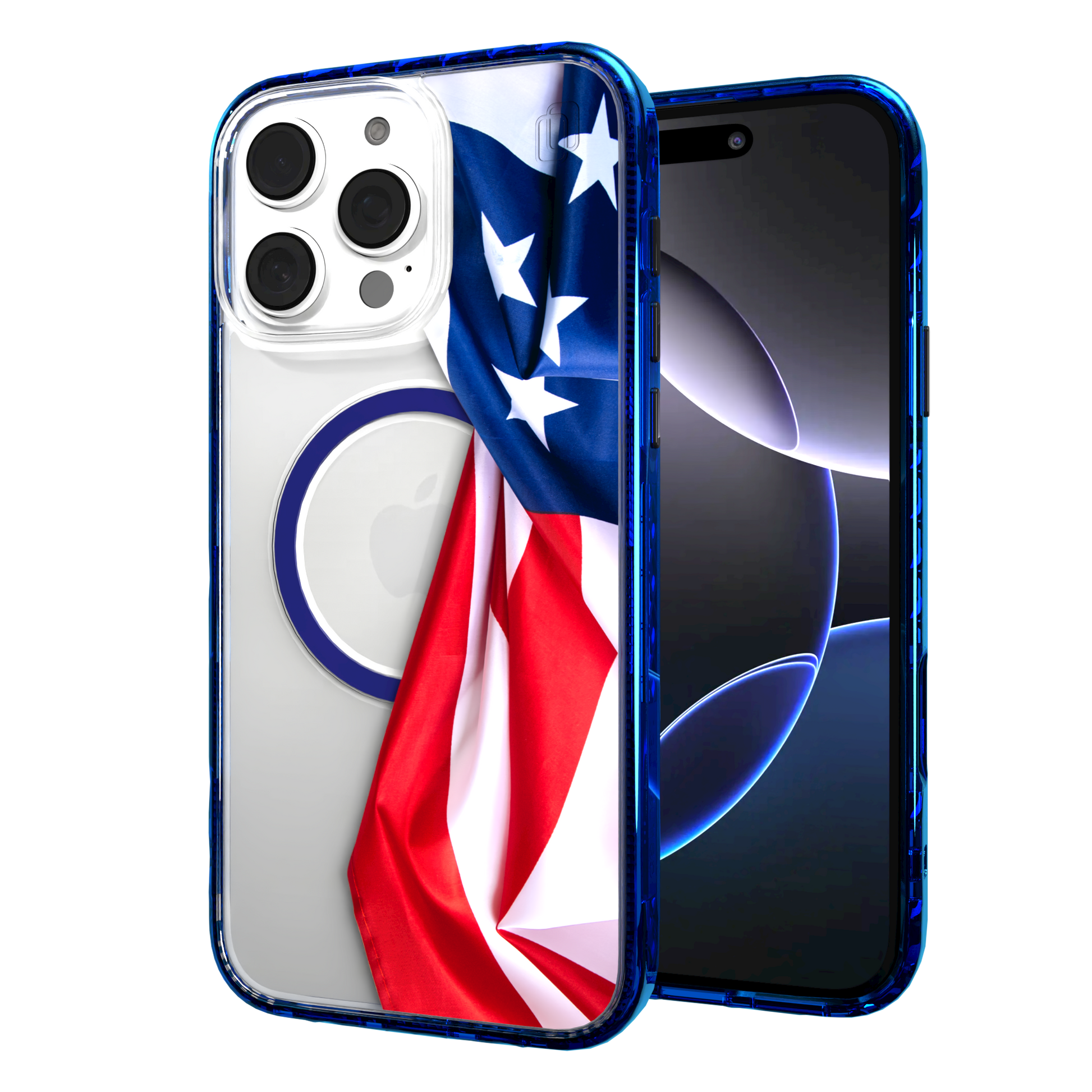iPhone 16 Series | MagSafe | Red, White & Blue Case Collection | Flowing American Flag Resilient Spirit / iPhone 16 Pro Max / Blue