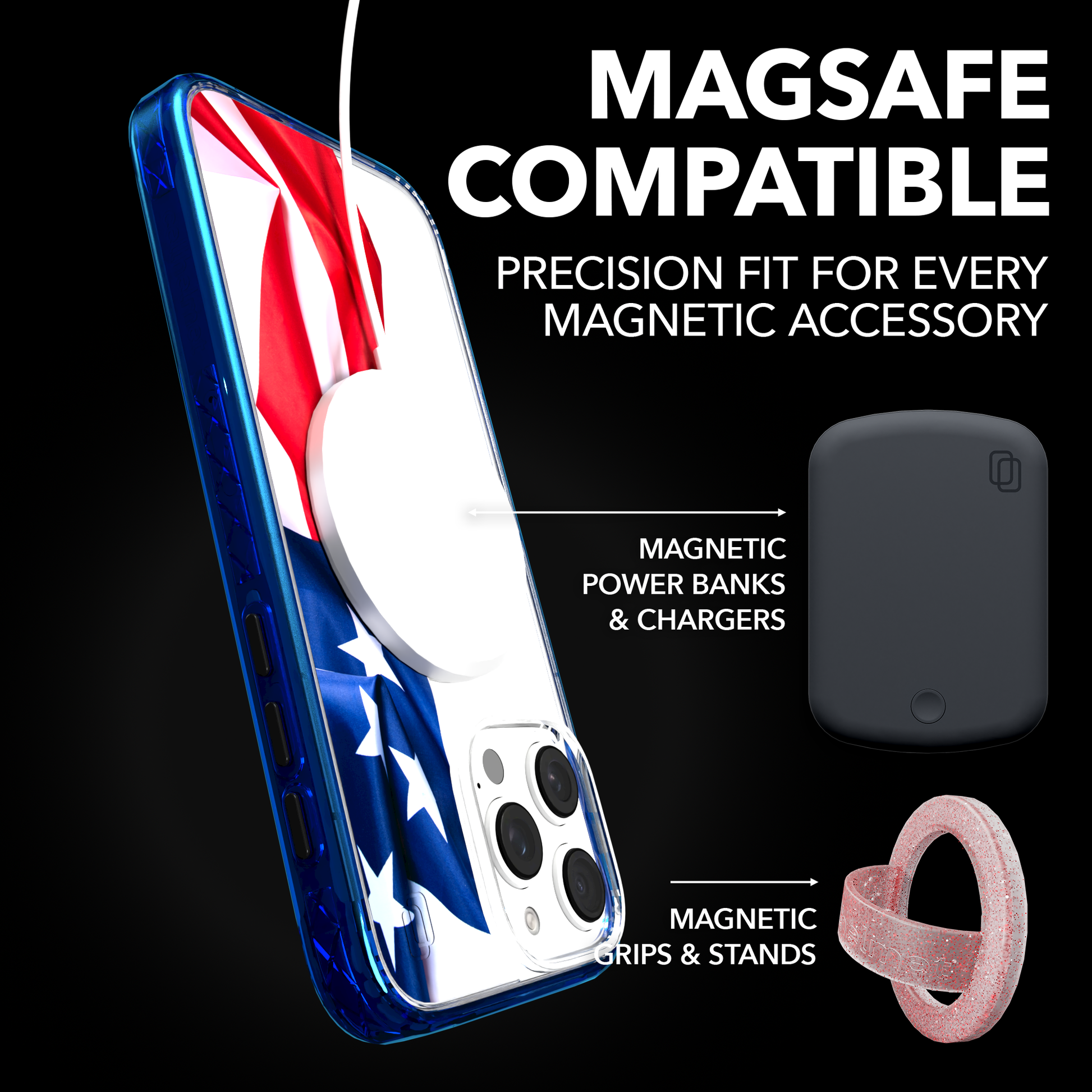 iPhone 16 Series | MagSafe | Red, White & Blue Case Collection | Flowing American Flag Resilient Spirit / iPhone 16 Pro Max / Blue