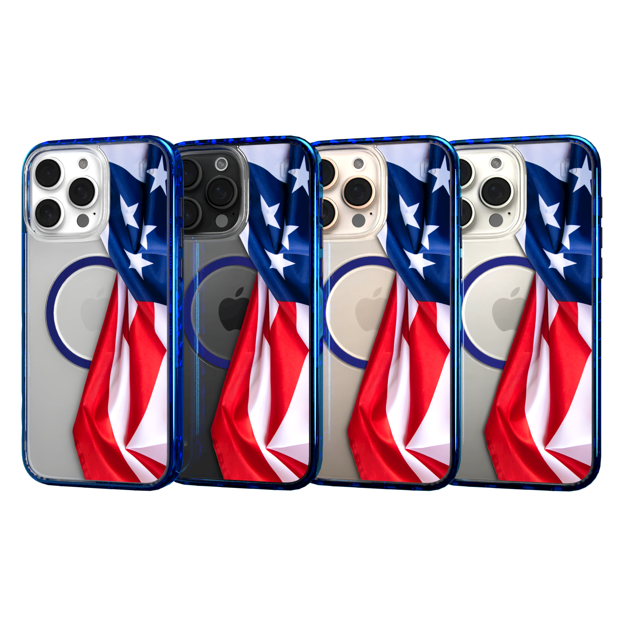 iPhone 16 Series | MagSafe | Red, White & Blue Case Collection | Flowing American Flag Resilient Spirit / iPhone 16 Pro Max / Blue