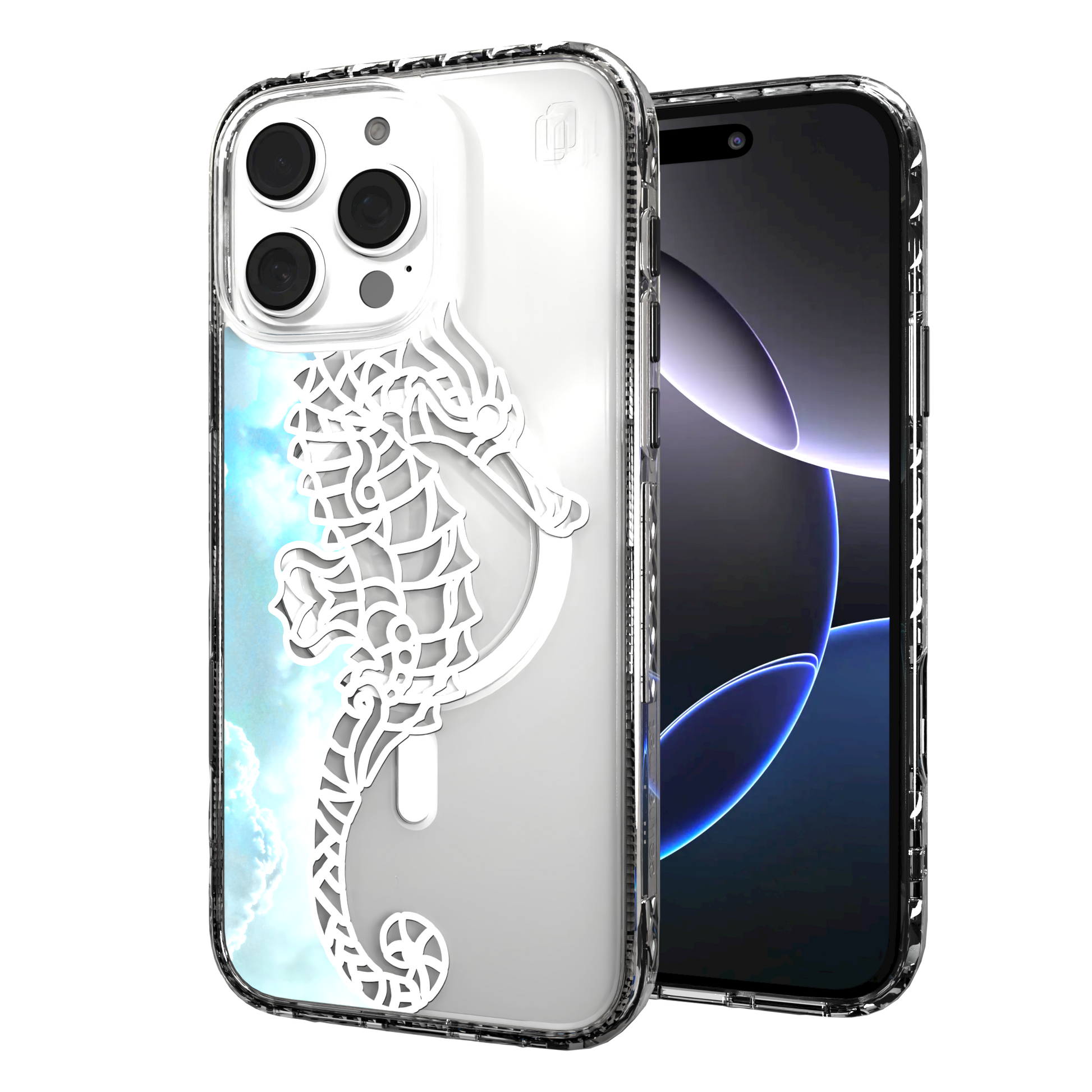 iPhone 16 Series | MagSafe | Coastal Case Collection | White & Teal Seahorse Seahorse / iPhone 16 Pro Max / Clear