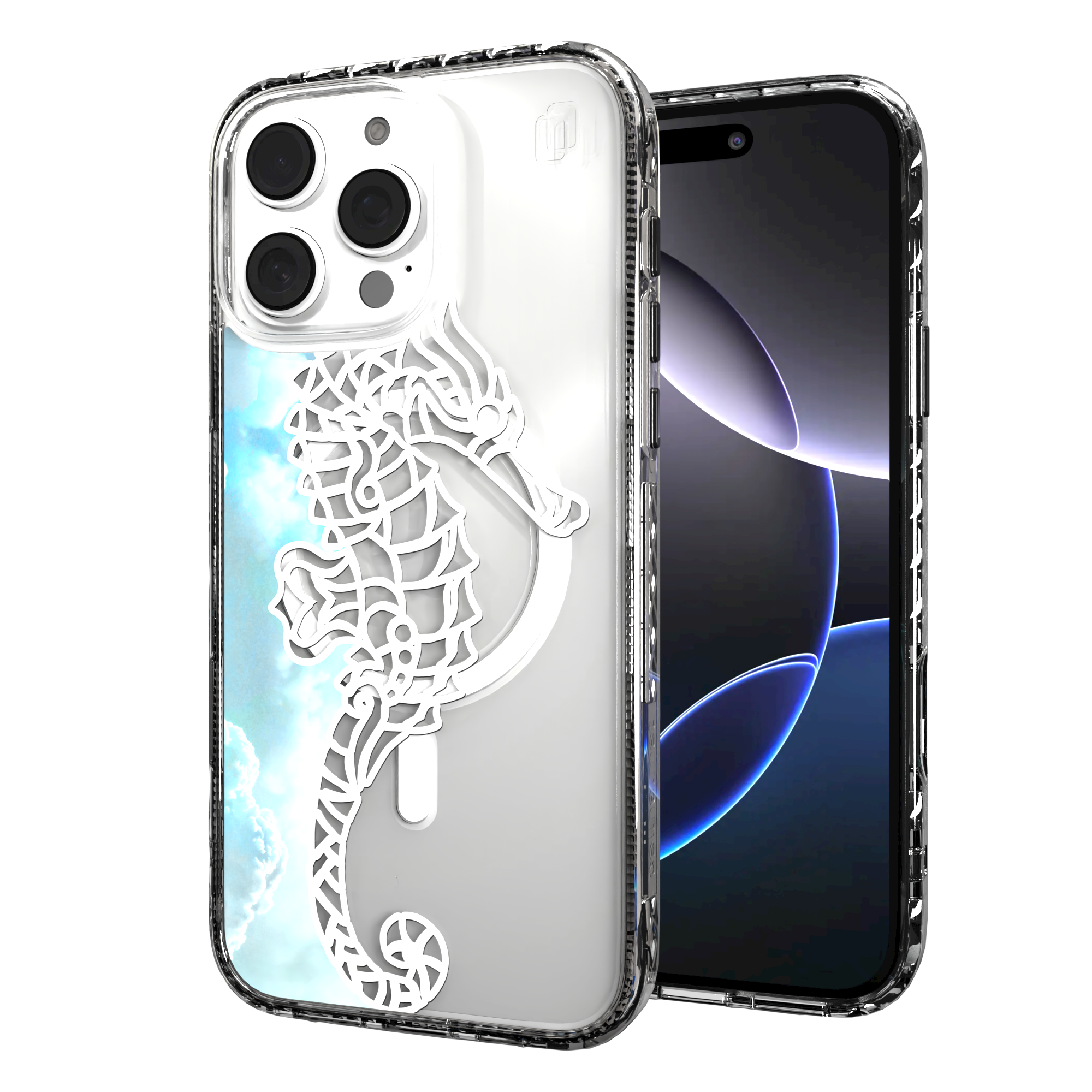 iPhone 16 Series | MagSafe | Coastal Case Collection | White & Teal Seahorse Seahorse / iPhone 16 Pro Max / Clear