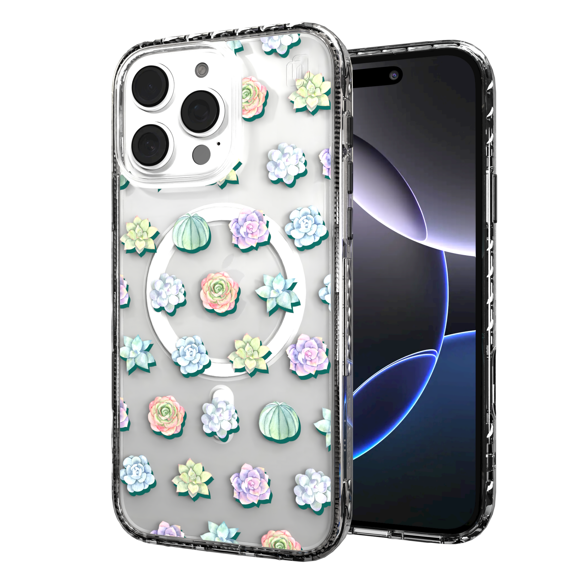 iPhone 16 Series | MagSafe | Nature Case Collection | Succulent Seamless Pattern Succulents / iPhone 16 Pro Max / Clear