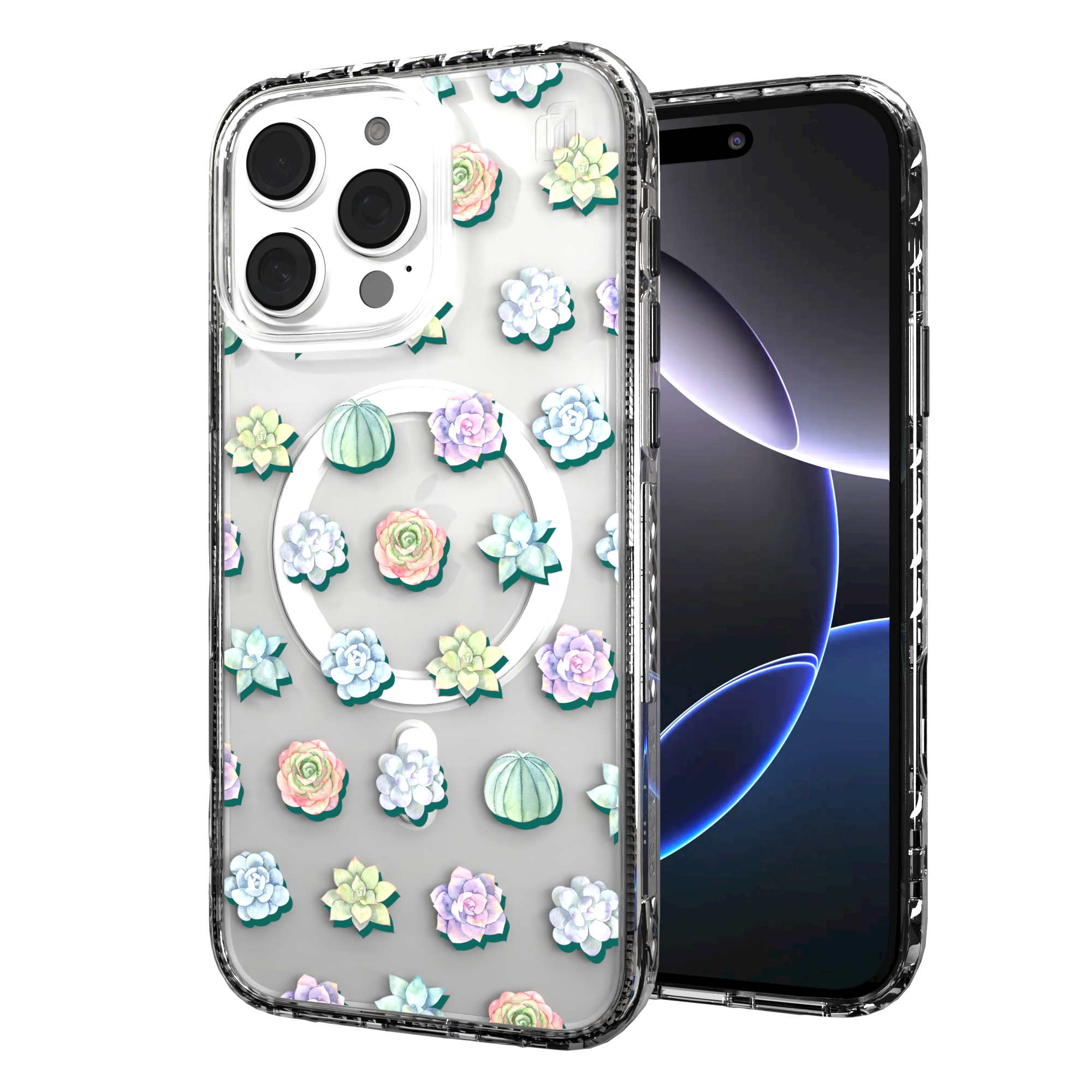 iPhone 16 Series | MagSafe | Nature Case Collection | Succulent Seamless Pattern Succulents / iPhone 16 Pro Max / Clear