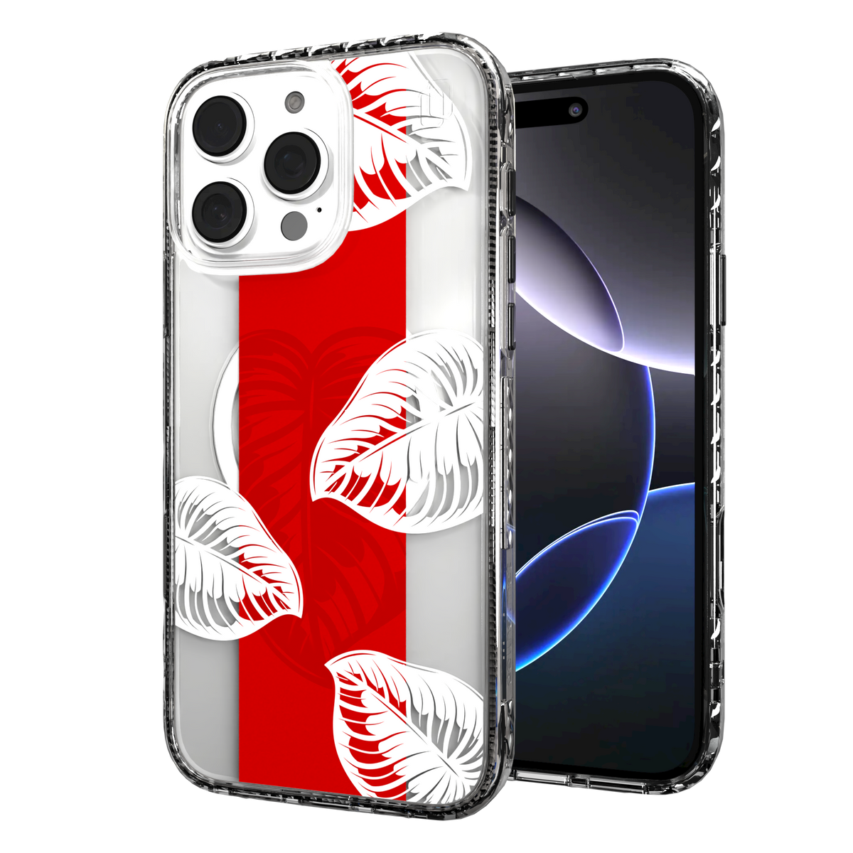 iPhone 16 Series | MagSafe | Summer Vibes Case Collection | Red & White Monstera Monstera Red / iPhone 16 Pro Max / Clear