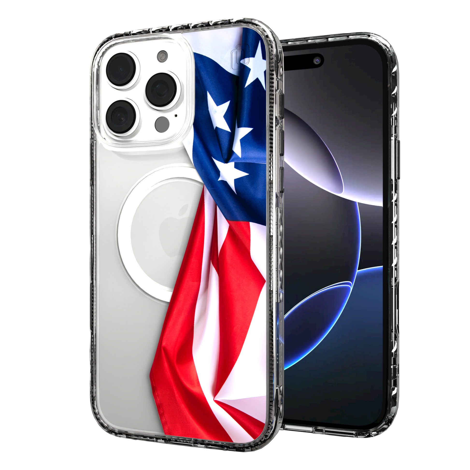 iPhone 16 Series | MagSafe | Red, White & Blue Case Collection | Flowing American Flag Resilient Spirit / iPhone 16 Pro Max / Clear
