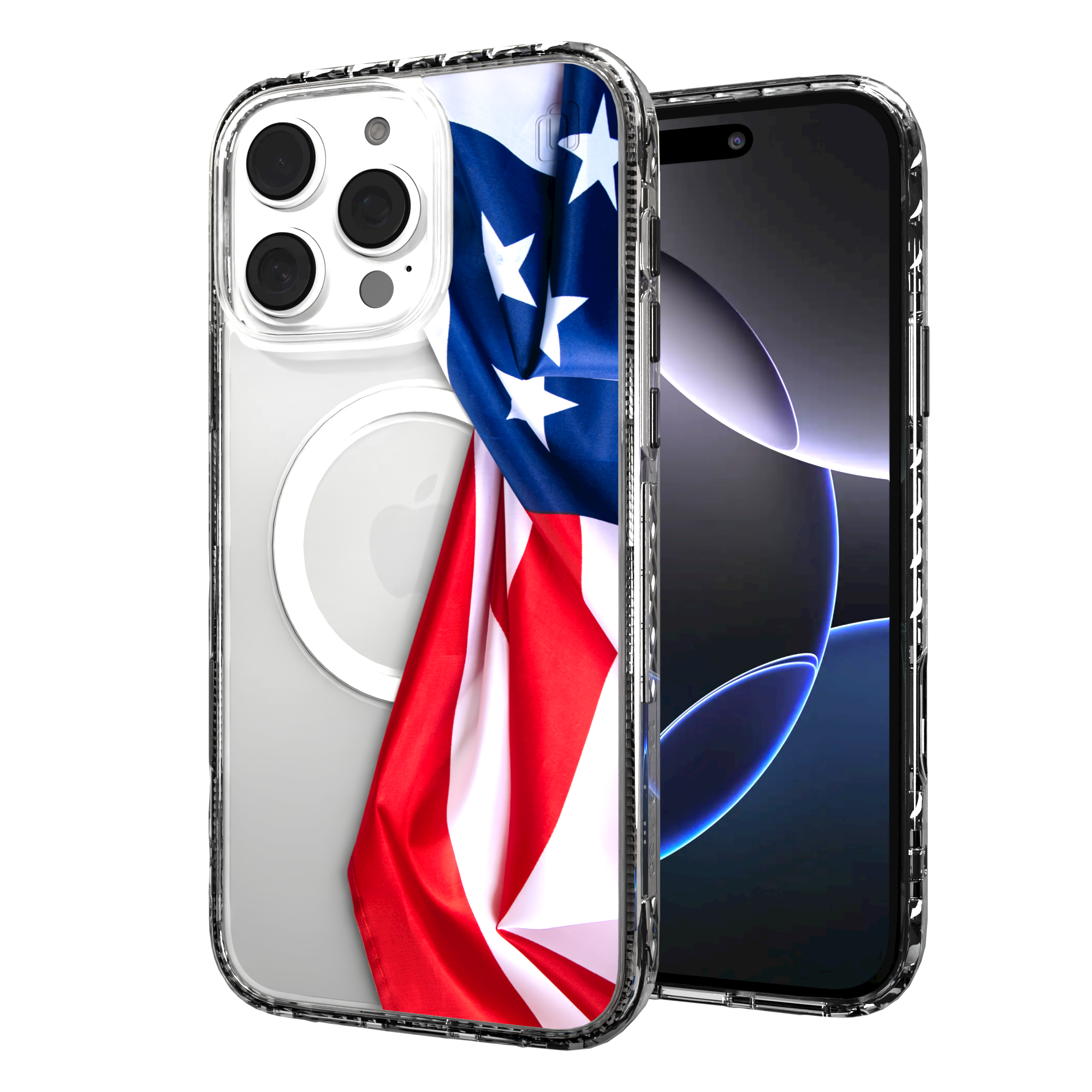 iPhone 16 Series | MagSafe | Red, White & Blue Case Collection | Flowing American Flag Resilient Spirit / iPhone 16 Pro Max / Clear